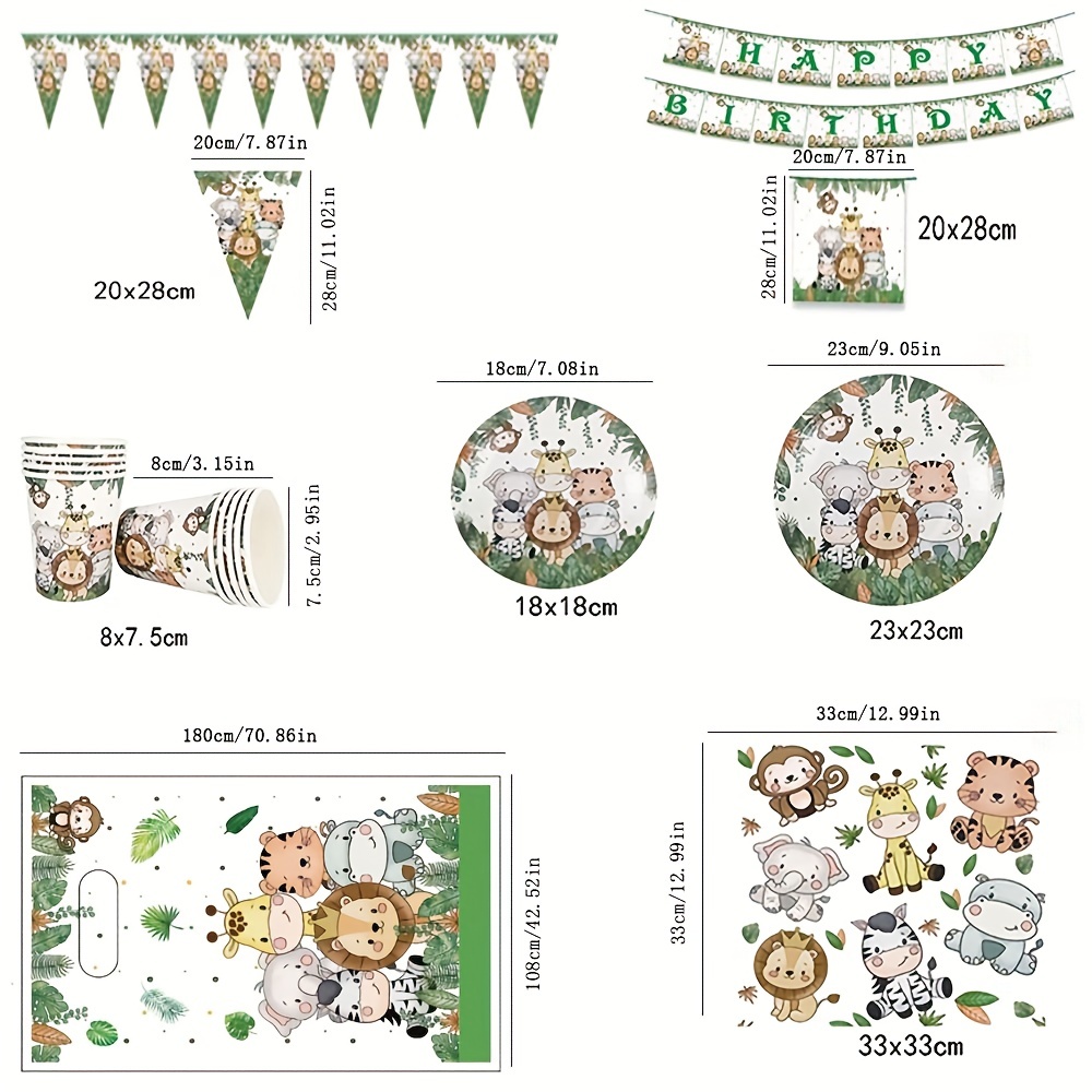 JAHEMU Jungle Animaux Fête Fournitures Vaisselle Anniversaire Animaux  Assiettes Serviettes Tasses Vaisselle de Fête pour Fête d'Enfants, Fête de  la