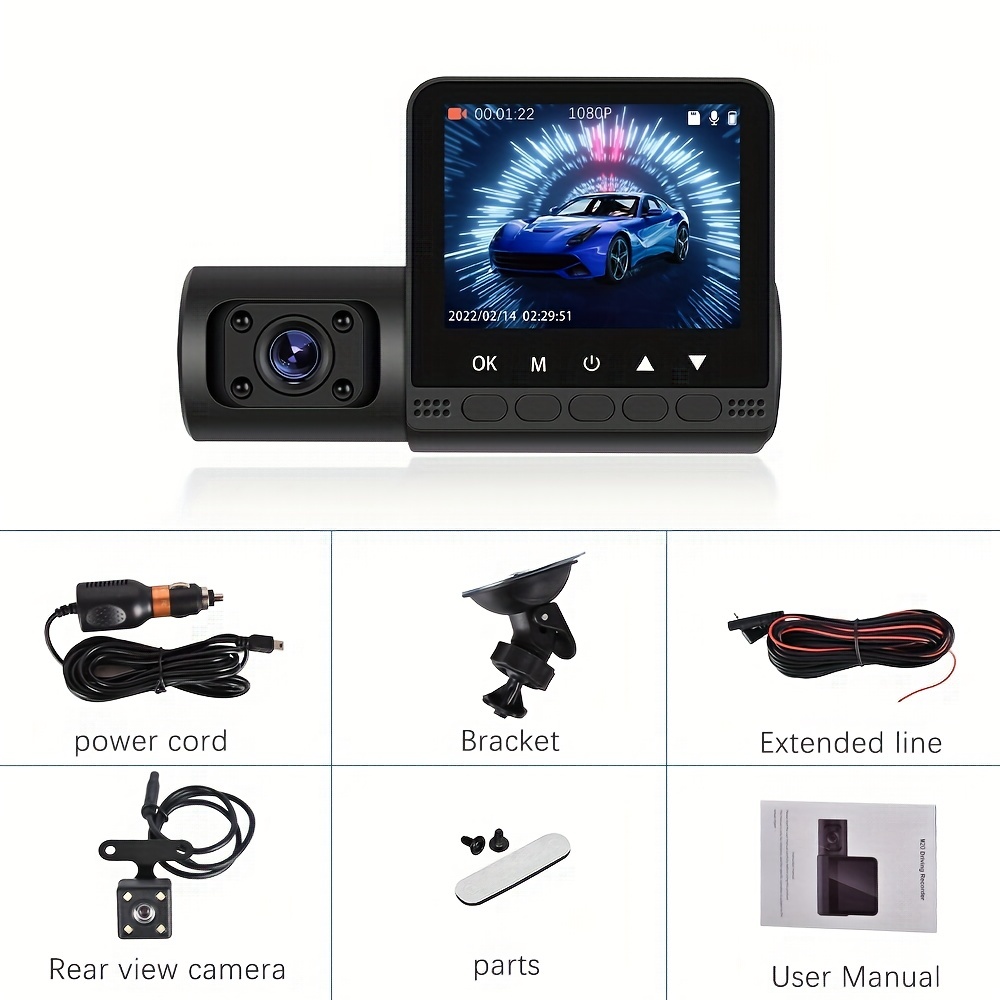 3 Kamera Objektiv Auto DVR, 3-Kanal Dash Cam Hd 1080p Dash Kamera Dual  Objektiv Dashcam Video Recorder Parkplatz Überwachung Insede Ir Nachtsicht