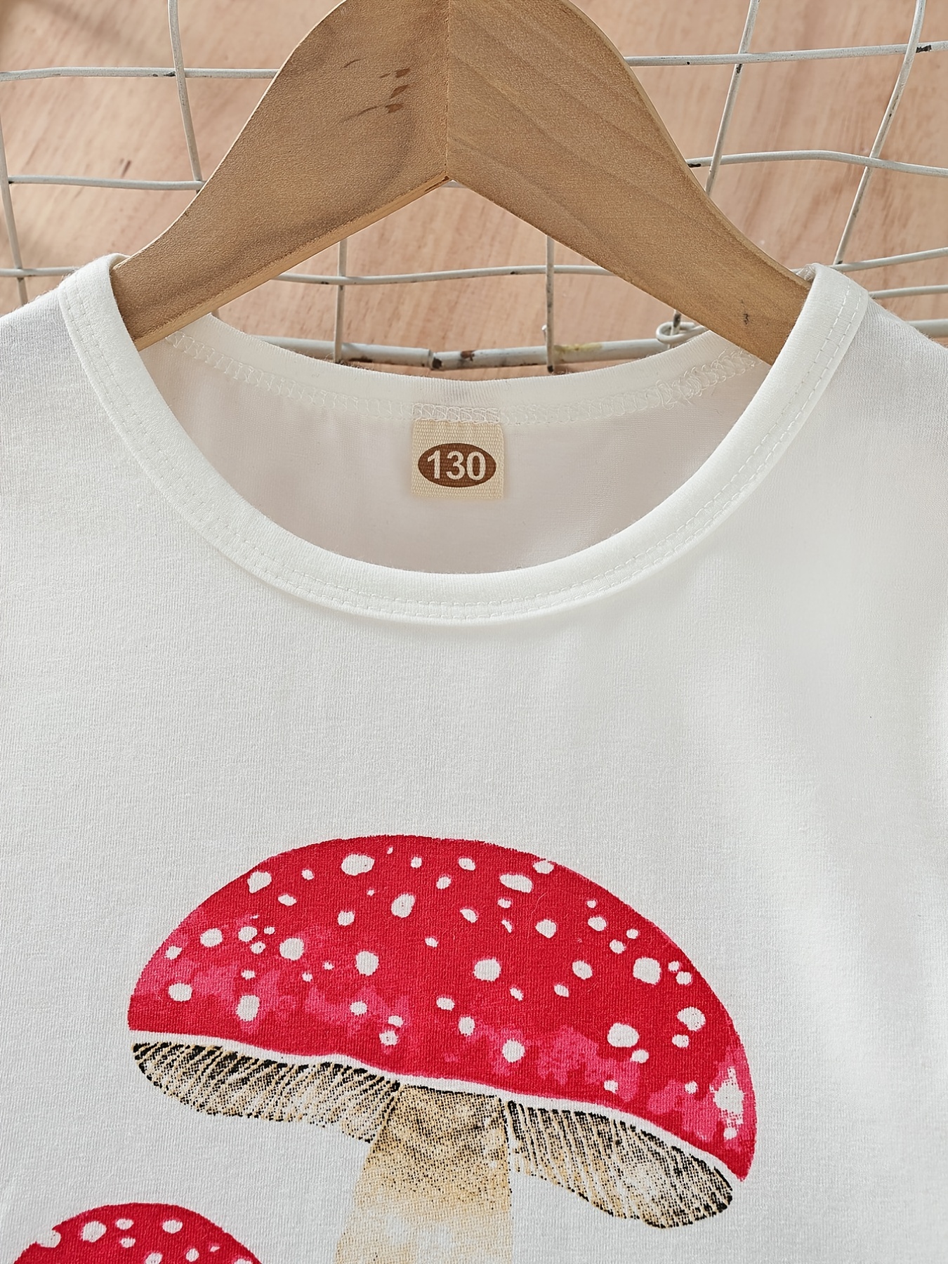 Girls Mushroom Pattern T-shirt & Polka Dot Shorts Set