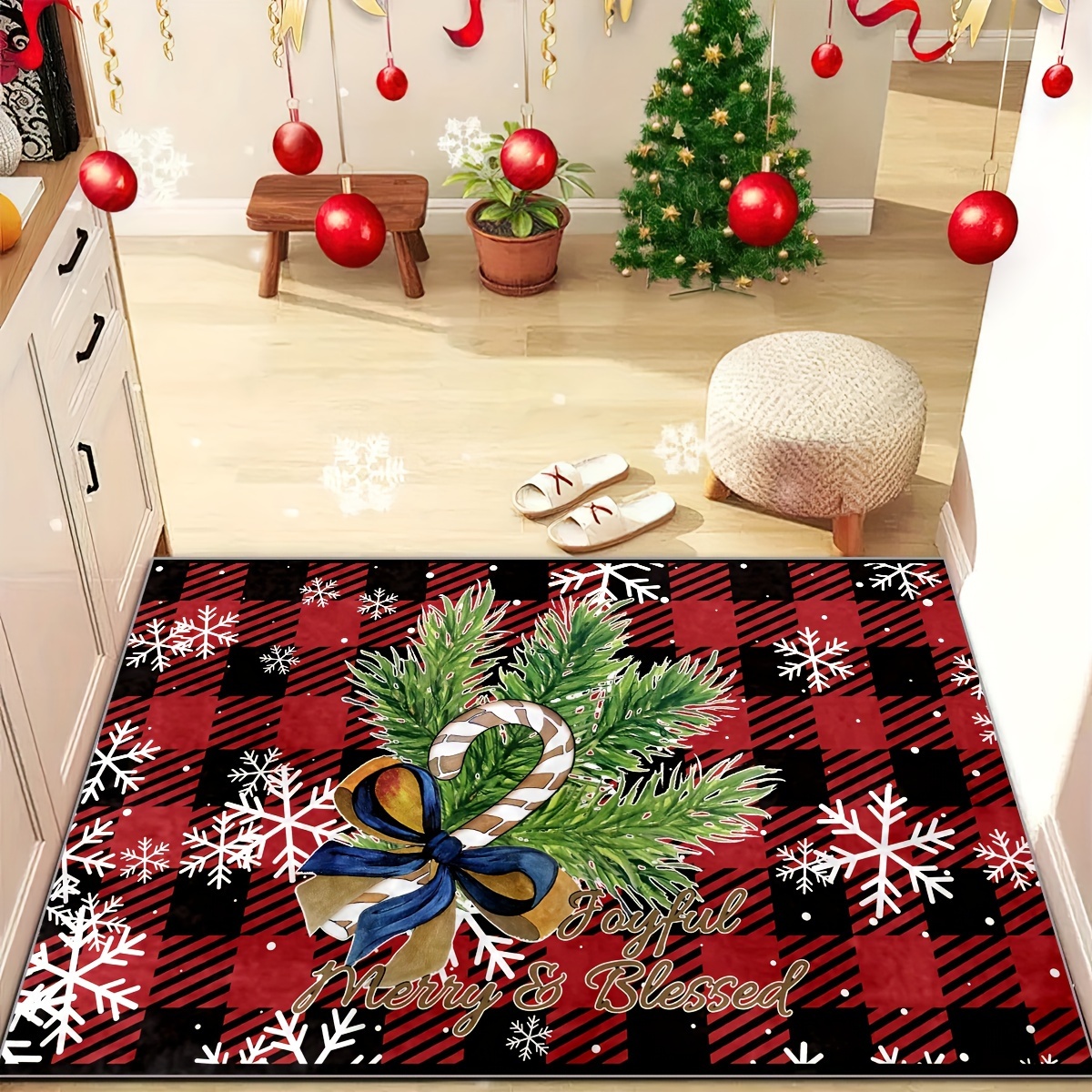 Christmas Decorations,christmas Floor Mat, Indoor Rug Non-slip Door Mat,  Christmas Pattern Indoor Home Decor Christmas Doormat Rug, Bath Mat1pcs-red