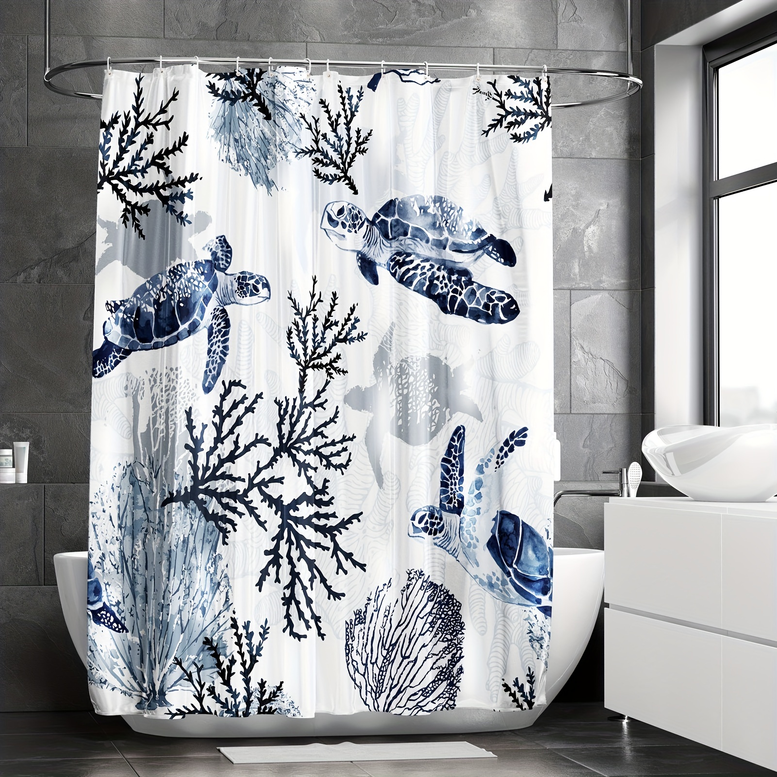 Waterproof Shower Curtain Ocean Turtle Seagrass Coral - Temu Canada