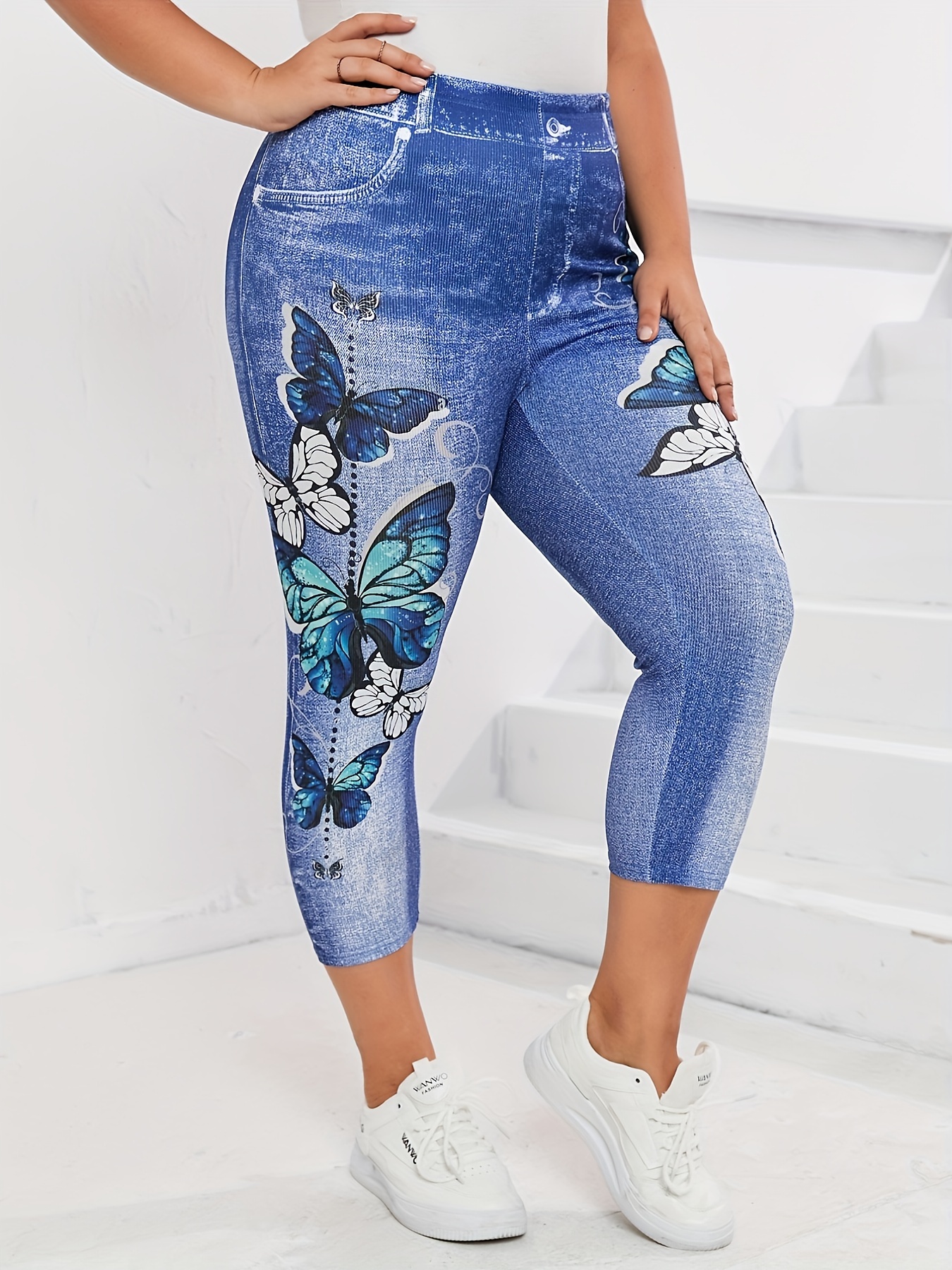 Plus size denim capri leggings hotsell