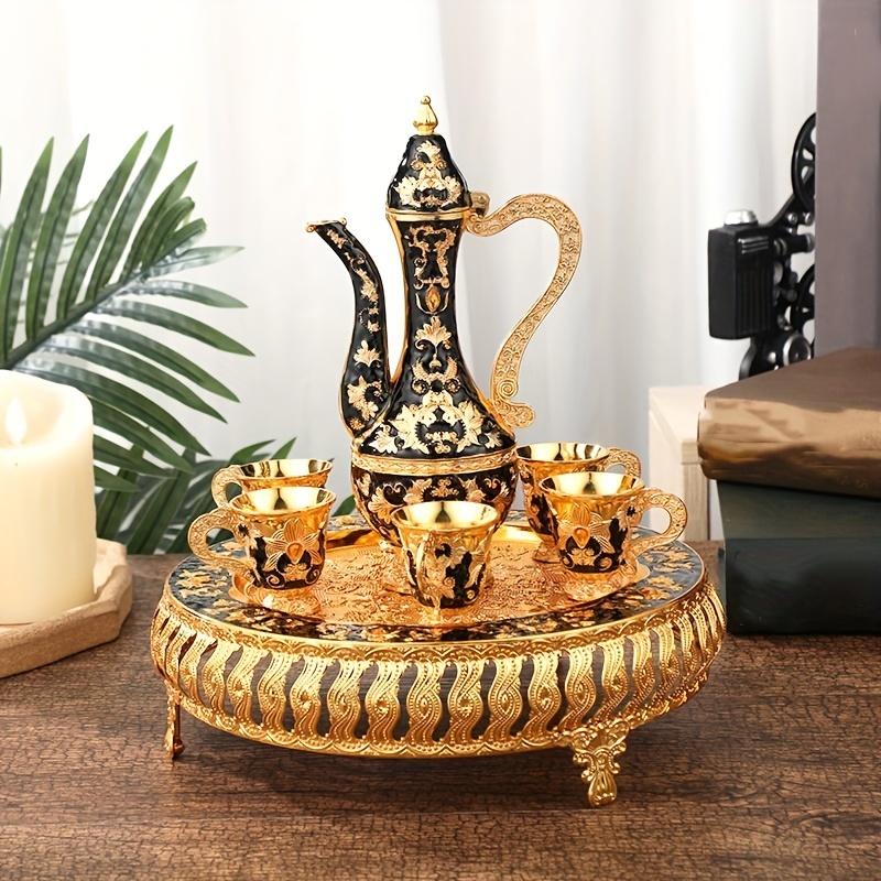 Wosthever Juego de cafetera turca vintage de lujo para servir té, regalo de  boda, rojo Barra de herramientas oro rojo