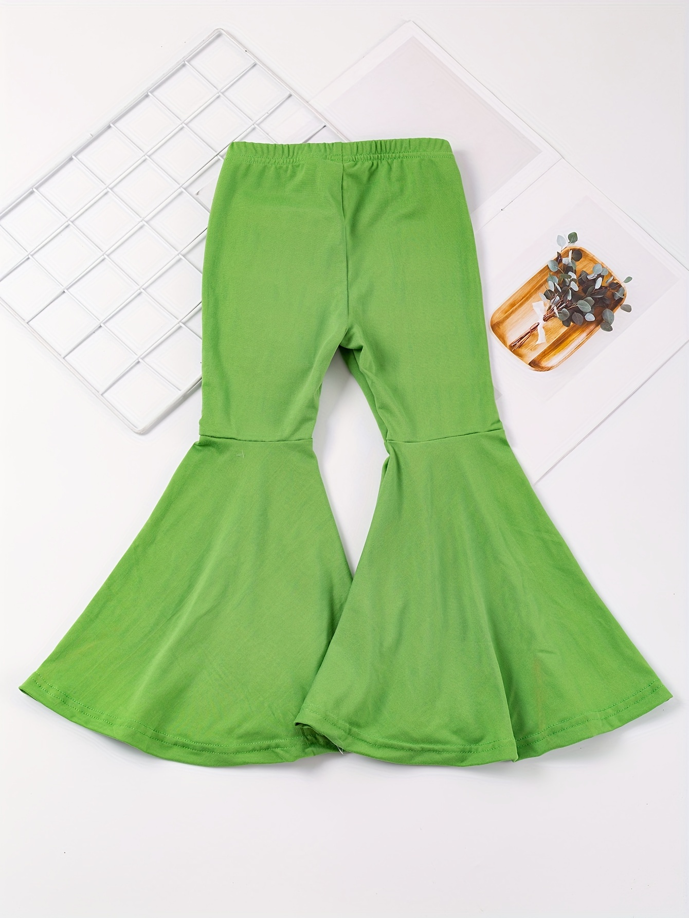 Girls Leggings Elastic Waist Retro Stretch Flared Pants Simple Solid Color  Trousers For 1-8 Years Old Kids 