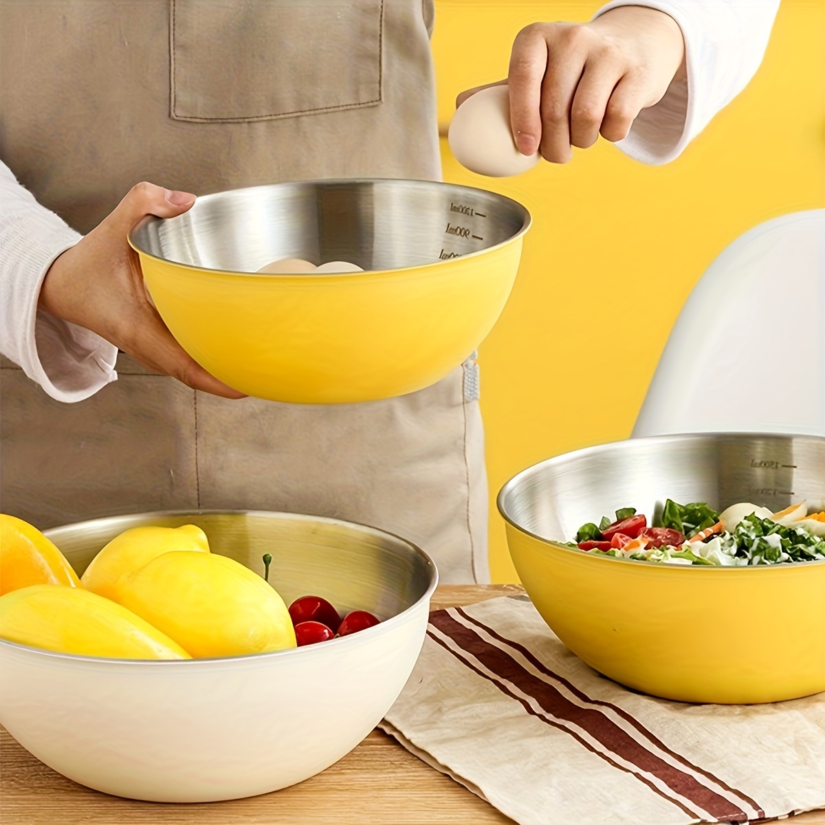 Stainless Steel Mixing Bowls Cooking Bowl With Scale Premium - Temu