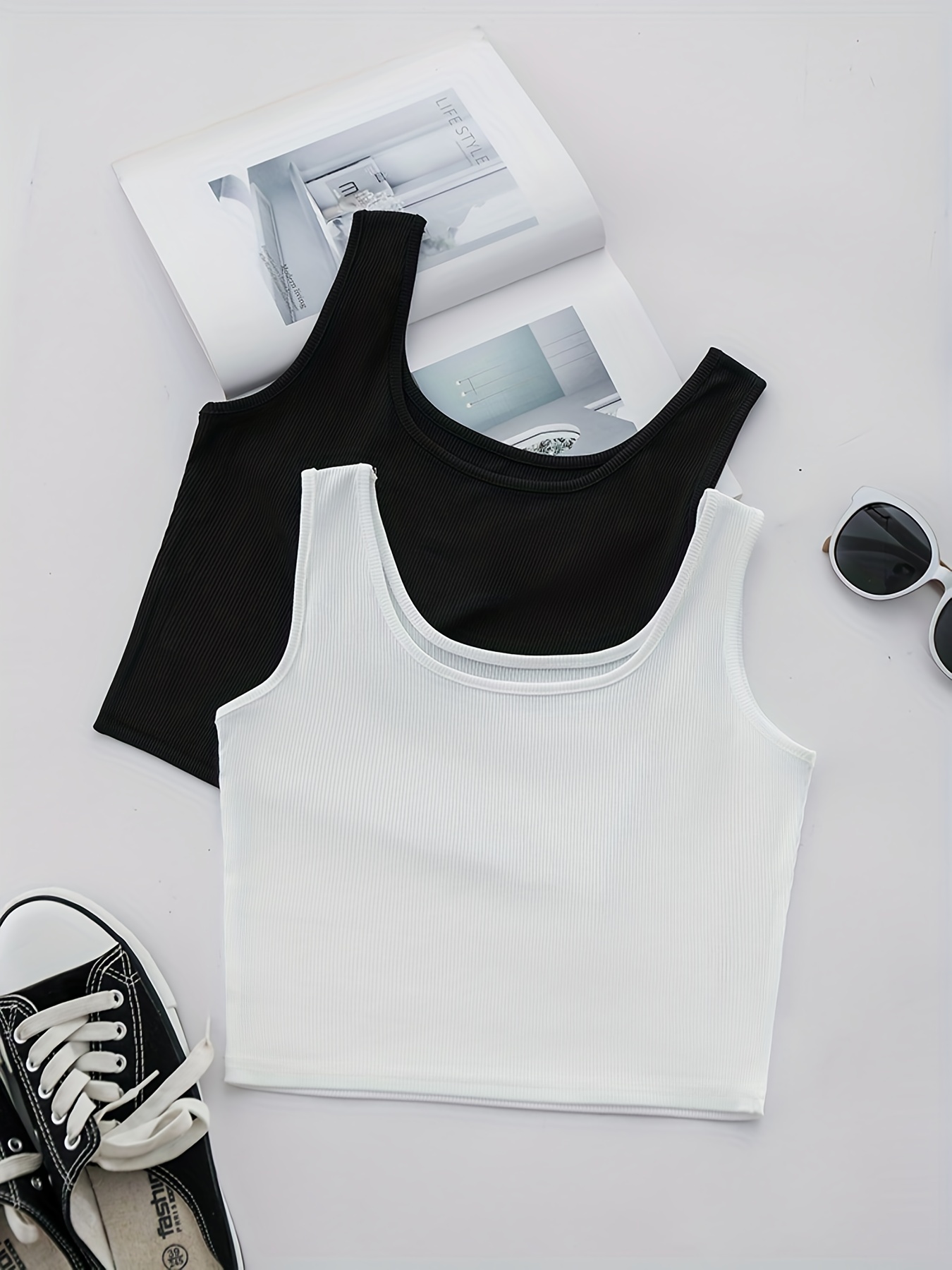 Girl's Solid Black Yoga Vest Tank Top