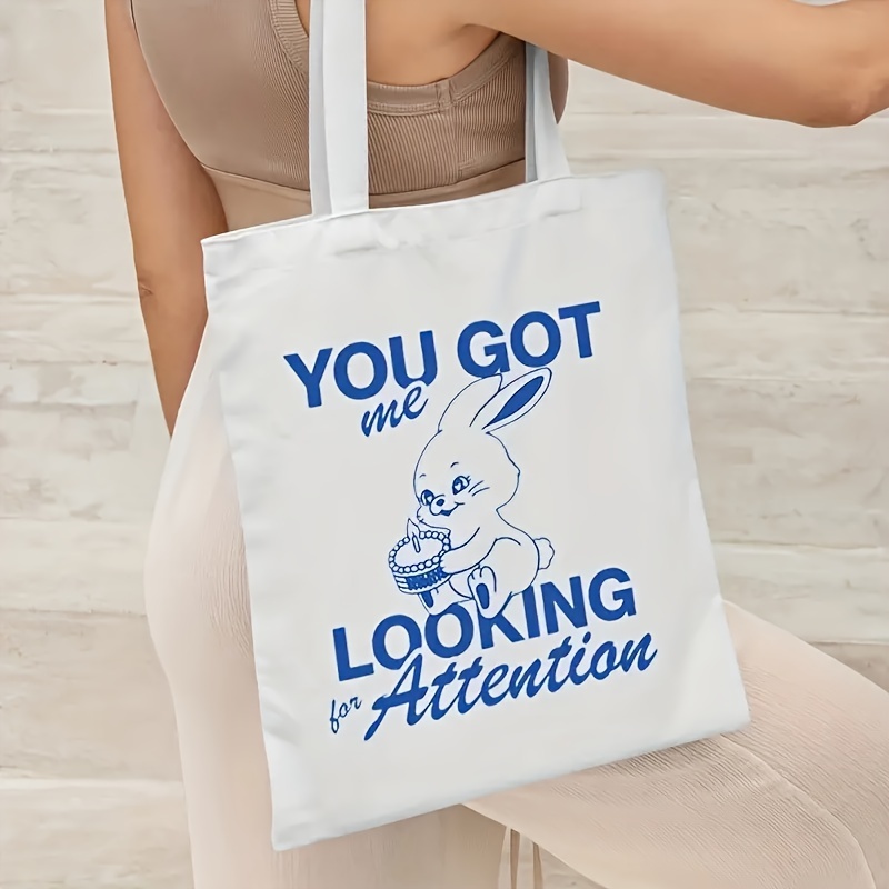Canvas Tote Bag for women girls Aesthetic Bunny design Cloth Tote Shopping  Bags School Shoulder Bag Reusable Grocery Bag