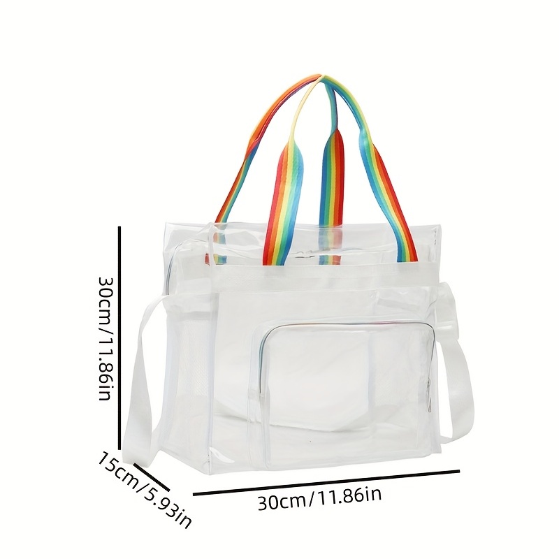 Clear Pvc Tote Bag For Women, Rainbow Strap Shoulder Bag