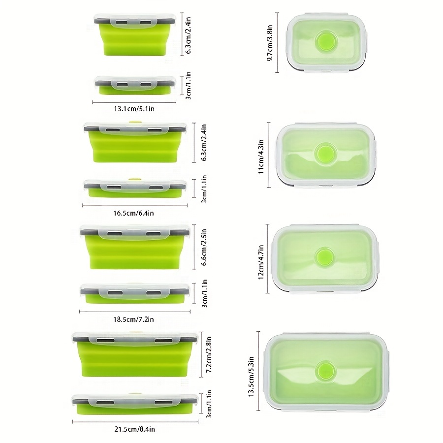 1pc, Portable Folding Lunch Box, Grey Edge Green Rectangular Foldable  Silicone Lunch Box, Fresh-keeping Box, Bento Box, Apartment Essentials,  College