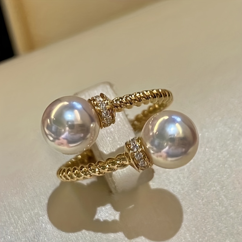 

1pc Vintage Inlaid Artificial Pearl Of Daily Outfits Party Accessory Adjustable Ring