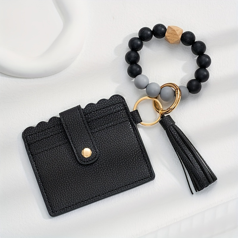 Silicone Beads Bracelet Card Bag Pu Tassel Keychain Key Chain