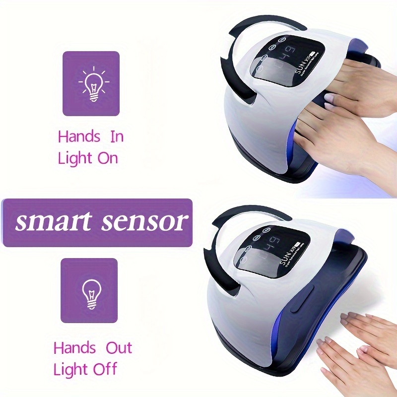 Lámpara LED de uñas con ventilador de secado rápido de uñas de gel para  manos dobles, 4 modos de lámpara de uñas de gel con sensor automático y 3