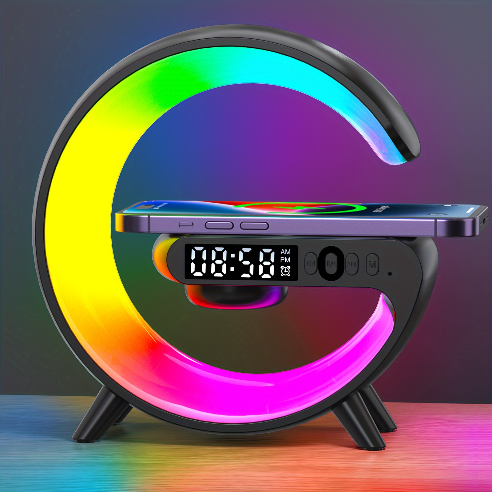 Multifunction Wireless Charger Pad Stand Speaker TF RGB Night Light 15W  Fast Charging Station For IPhone, , Xiaomi