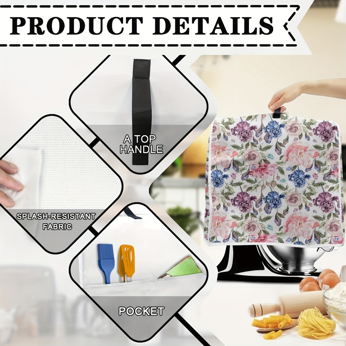 Stand Mixer Cover, Kitchen Mixer Cover Compatible With 5-8 Quart Kitchenaid  Mixers,pioneer Woman Kitchen Mixer Cover For Stand Mixer With Pockets,  Kitchen Aid Mixer Assecories - Colorful Roses - Temu