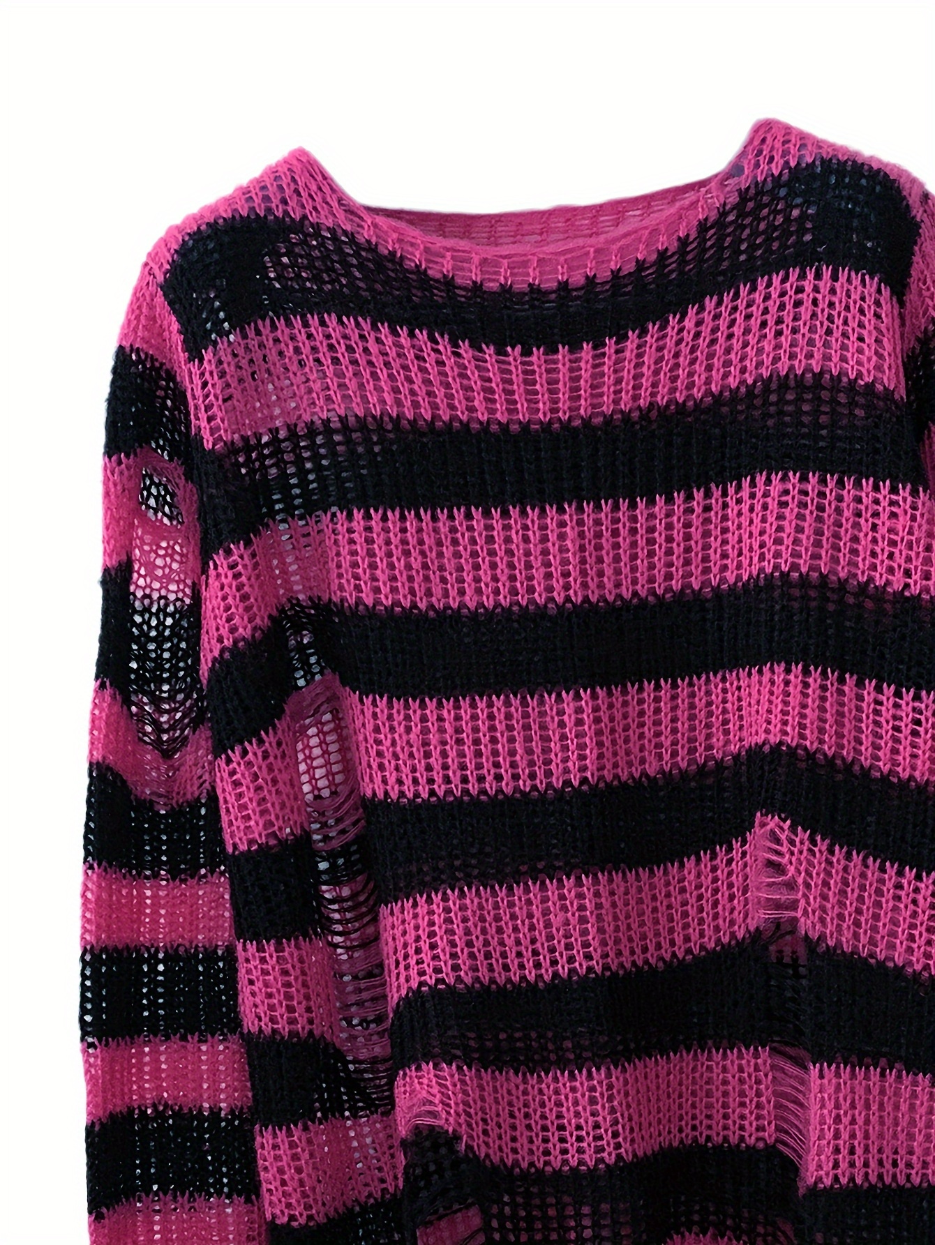 Women's Off-Shoulder Ripped Striped Sweater Oversized Color Block Beach  Cover-Up, Lightweight Long Sleeve Top with A-* Flared Hem for Spring/Fall 