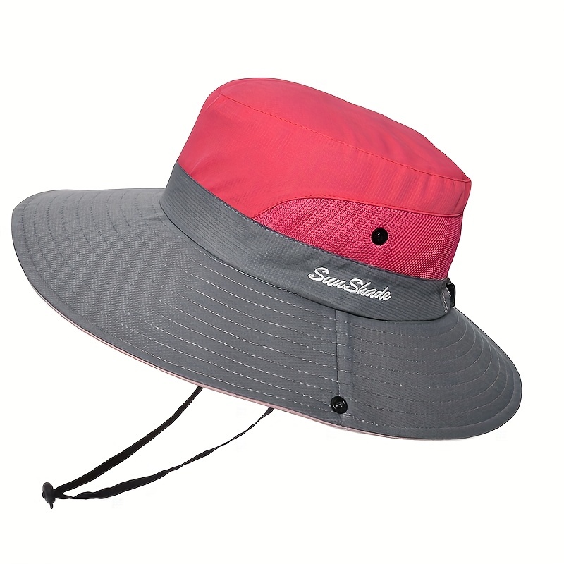DeliaWinterfel Men Women Large Wide Brim Bob Hiking Outdoor Hat with Chain Strap Pure Pink