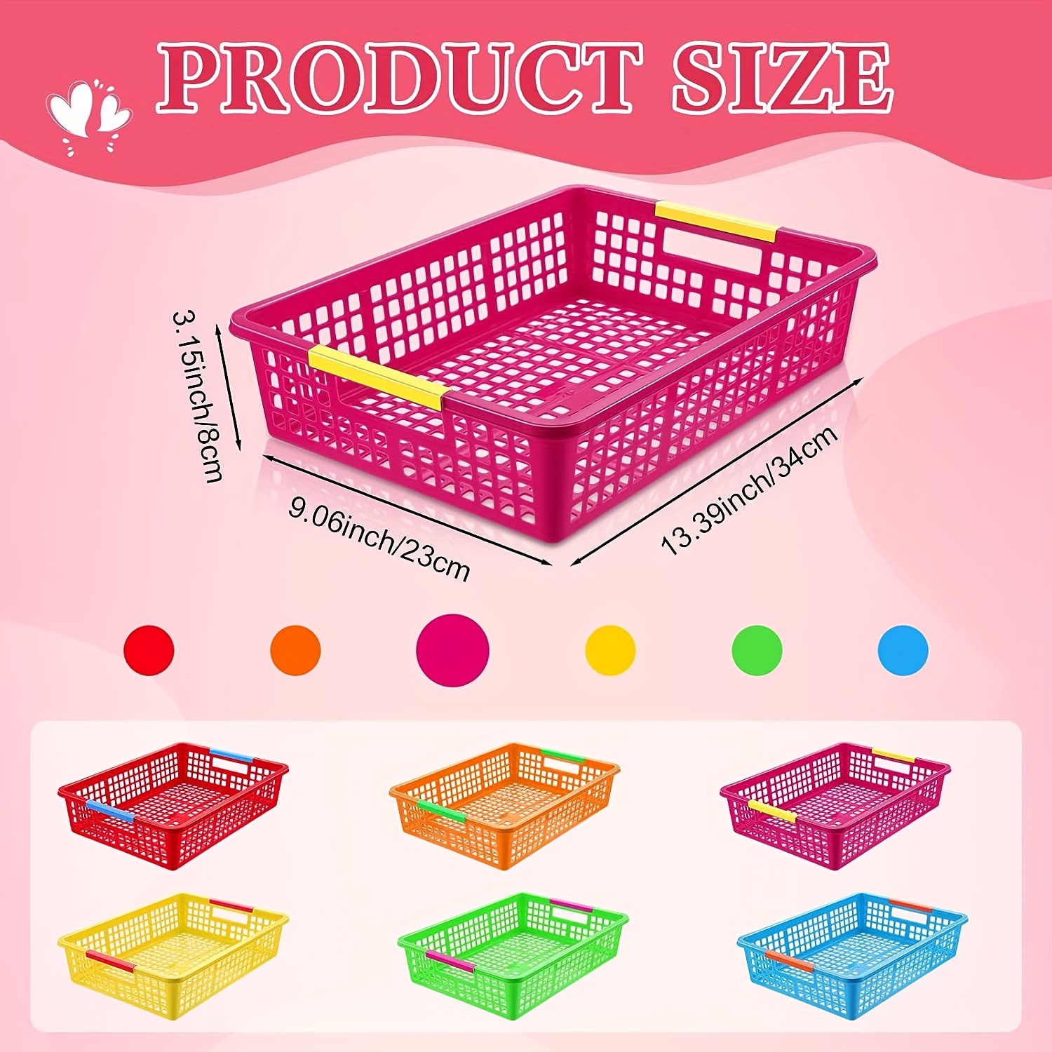 Plastic Rectangular Storage Basket, Classroom Stationery Paper Tray,  Colorful Storage Basket With Handle, School Classroom Office Supplies, 6  Colors, Christmas Gift, Halloween Gift Art & Craft Supplies - Temu