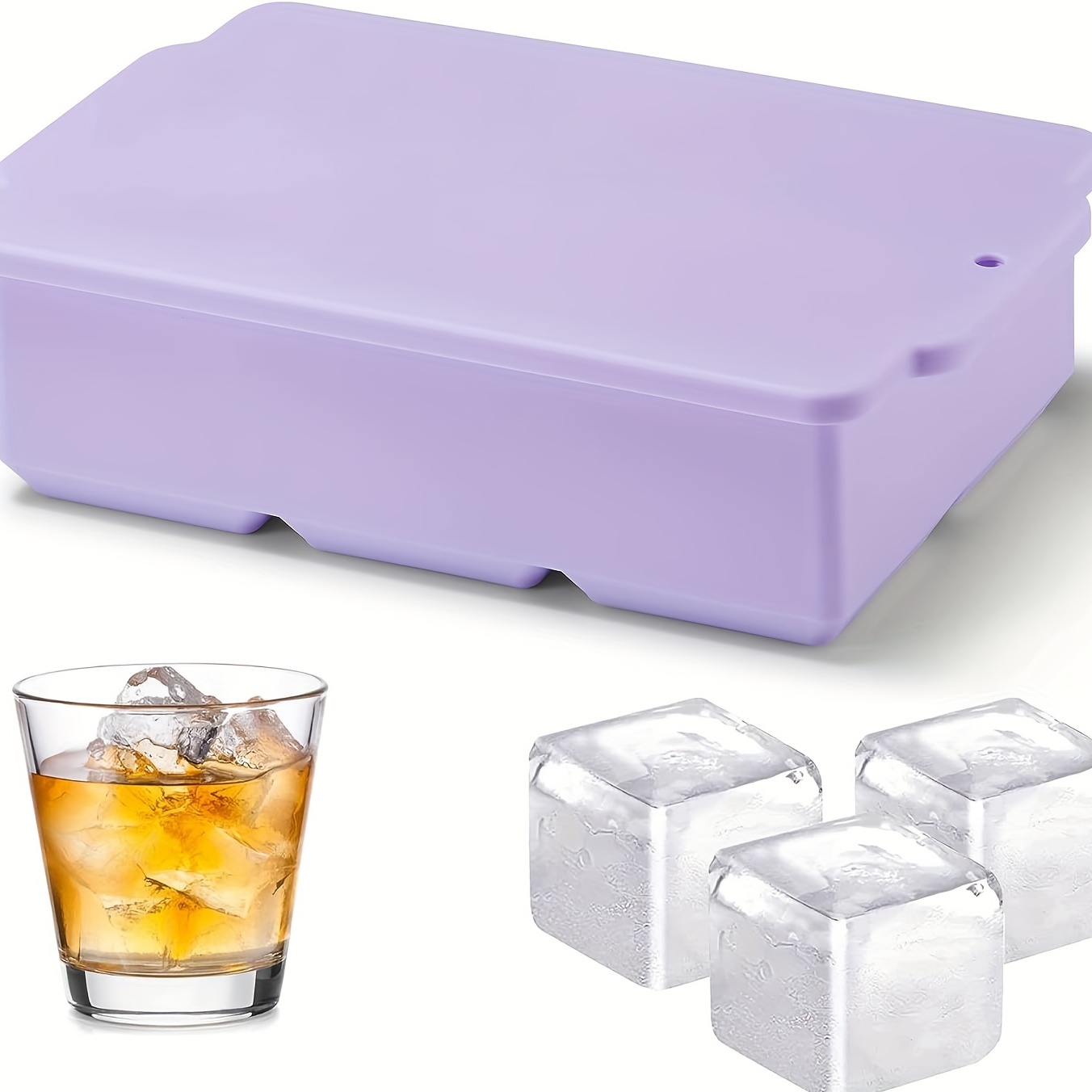 Dropship Set Of 1 101oz Ice Cube Trays, 64 Pcs Silicone Ice Cube Tray With  Lid And Bin, Ice Cube Molds For Freezer, Easy Release & Save Space, 2 Trays,Scoop  For Whiskey