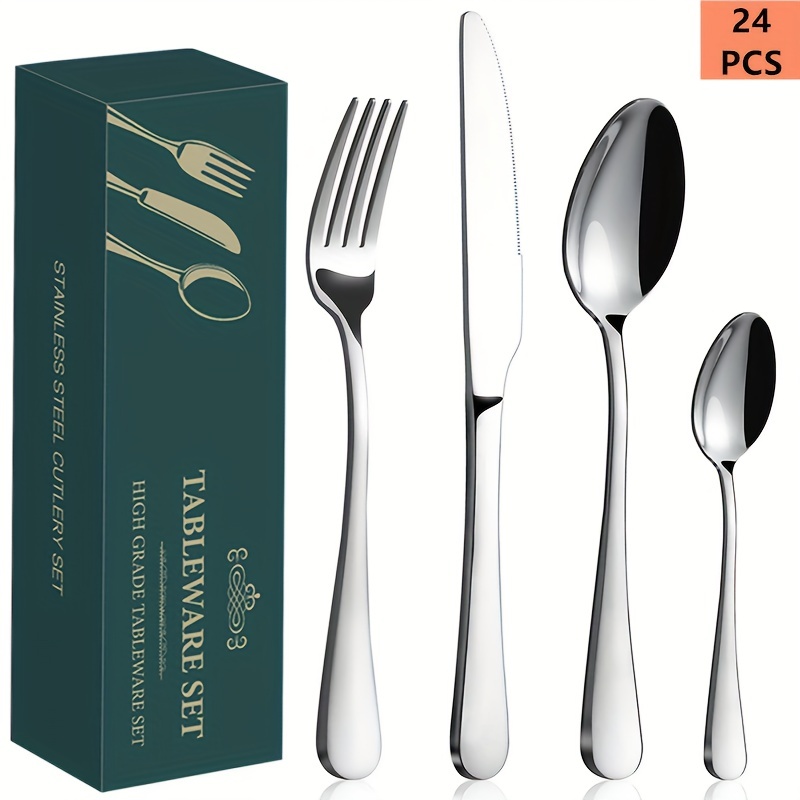 

24pcs Stainless Steel Tableware Set, Silverware Set, With Spoon, Knife And Fork, Service For 6, Dishwasher Safe/easy To Clean, Mirror Polished Cutlery Utensils Set