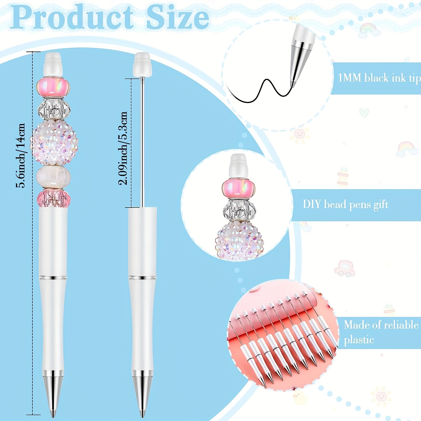 Plastic Beadable Pens Assorted Bead Pens For Diy Ppl Gift - Temu