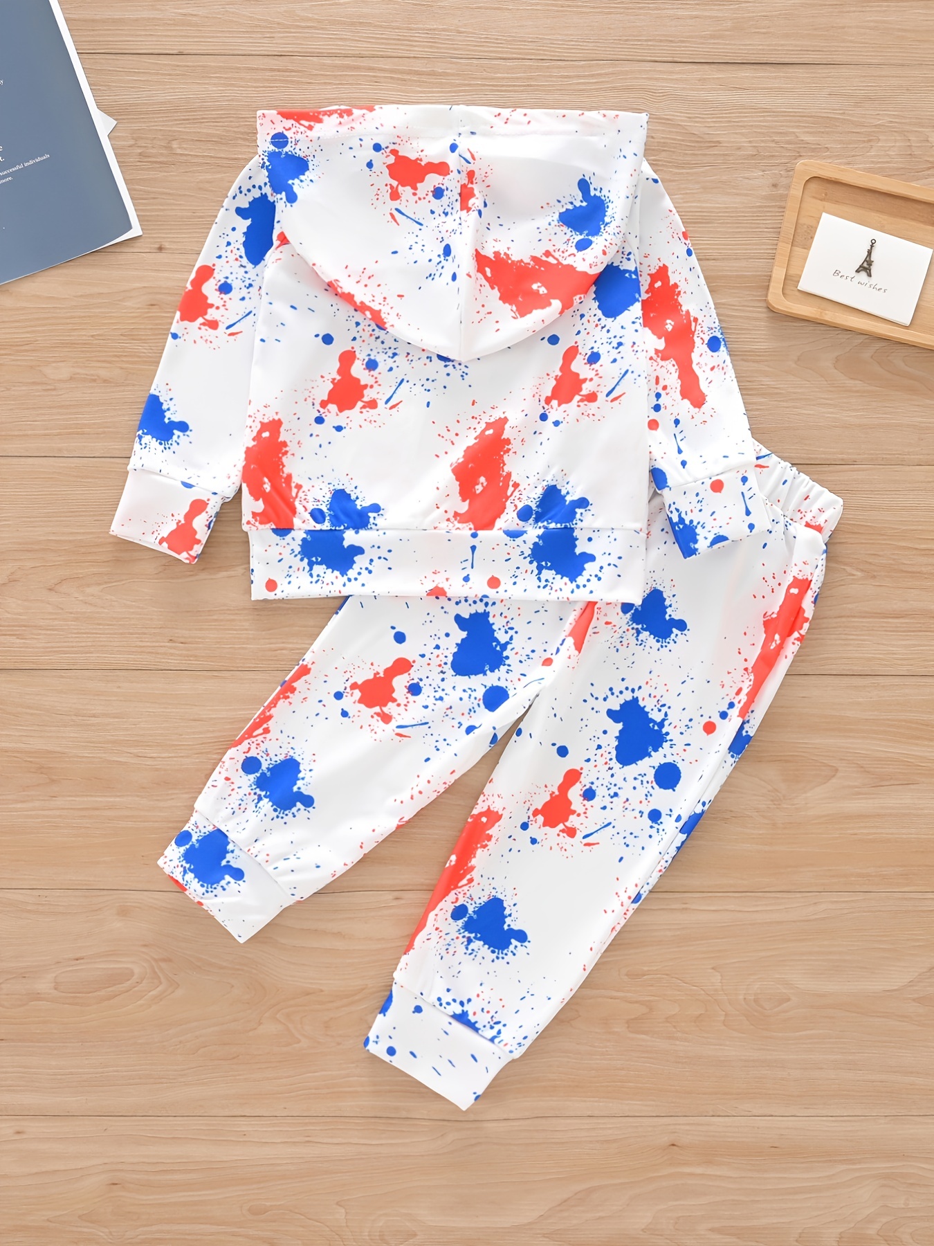 Girl's Paint Splash Pattern Outfit 2pcs, Portrait Print Hoodie & Sweatpants, Sports Pants Set, Kid's Clothes for Spring Fall,Temu