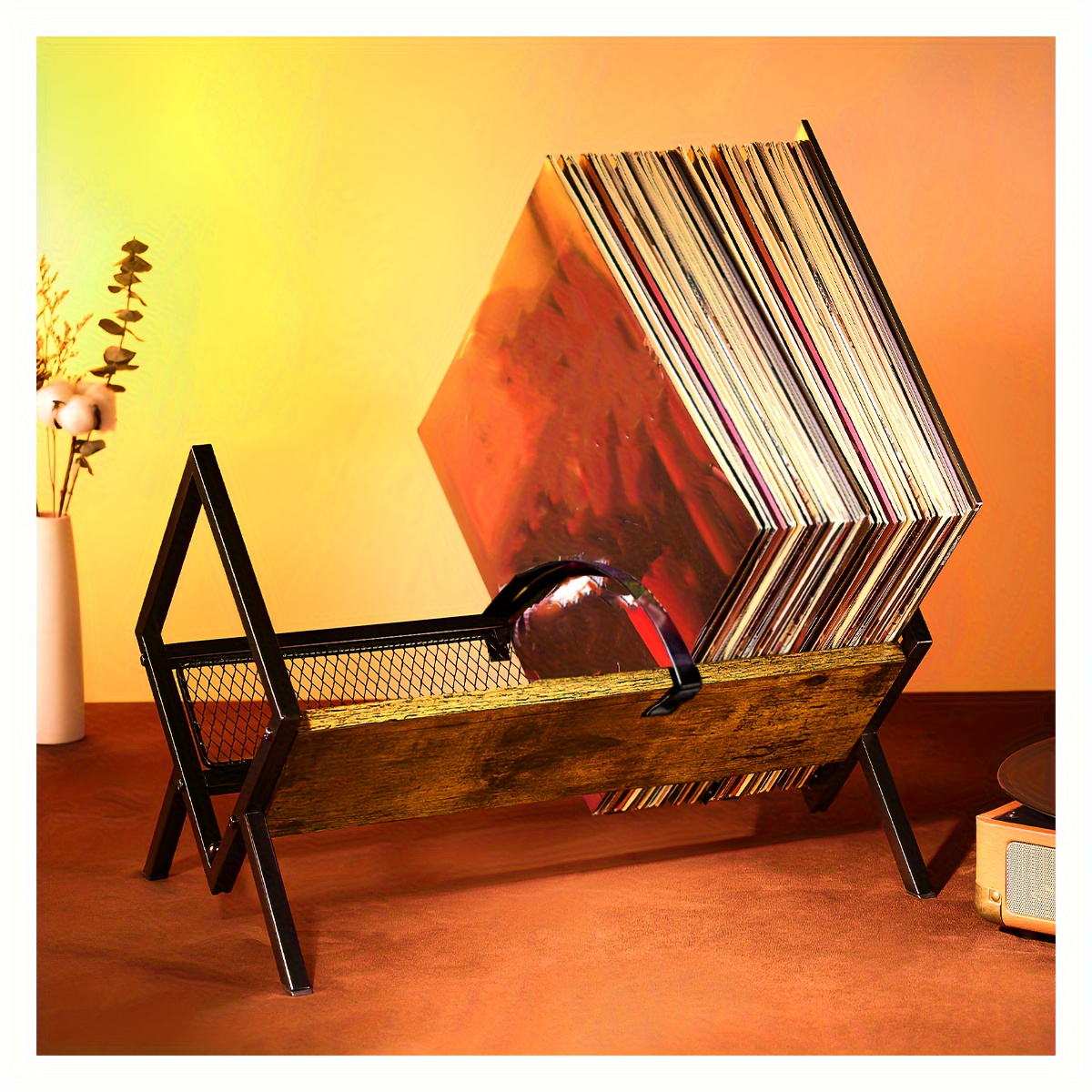 Record Player Stand Turntable Holder With Record Storage - Temu