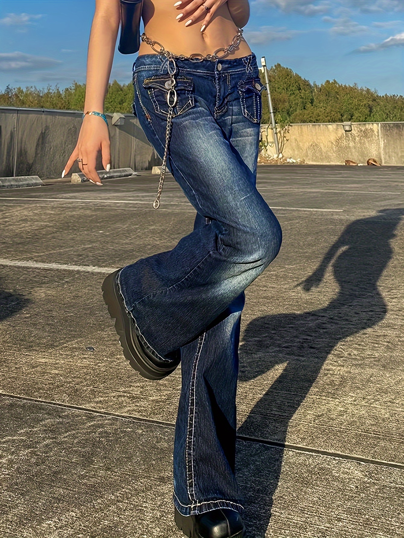 Trend&Build - Pantalones vaqueros de mezclilla para mujer, con corte de  botas, elásticos