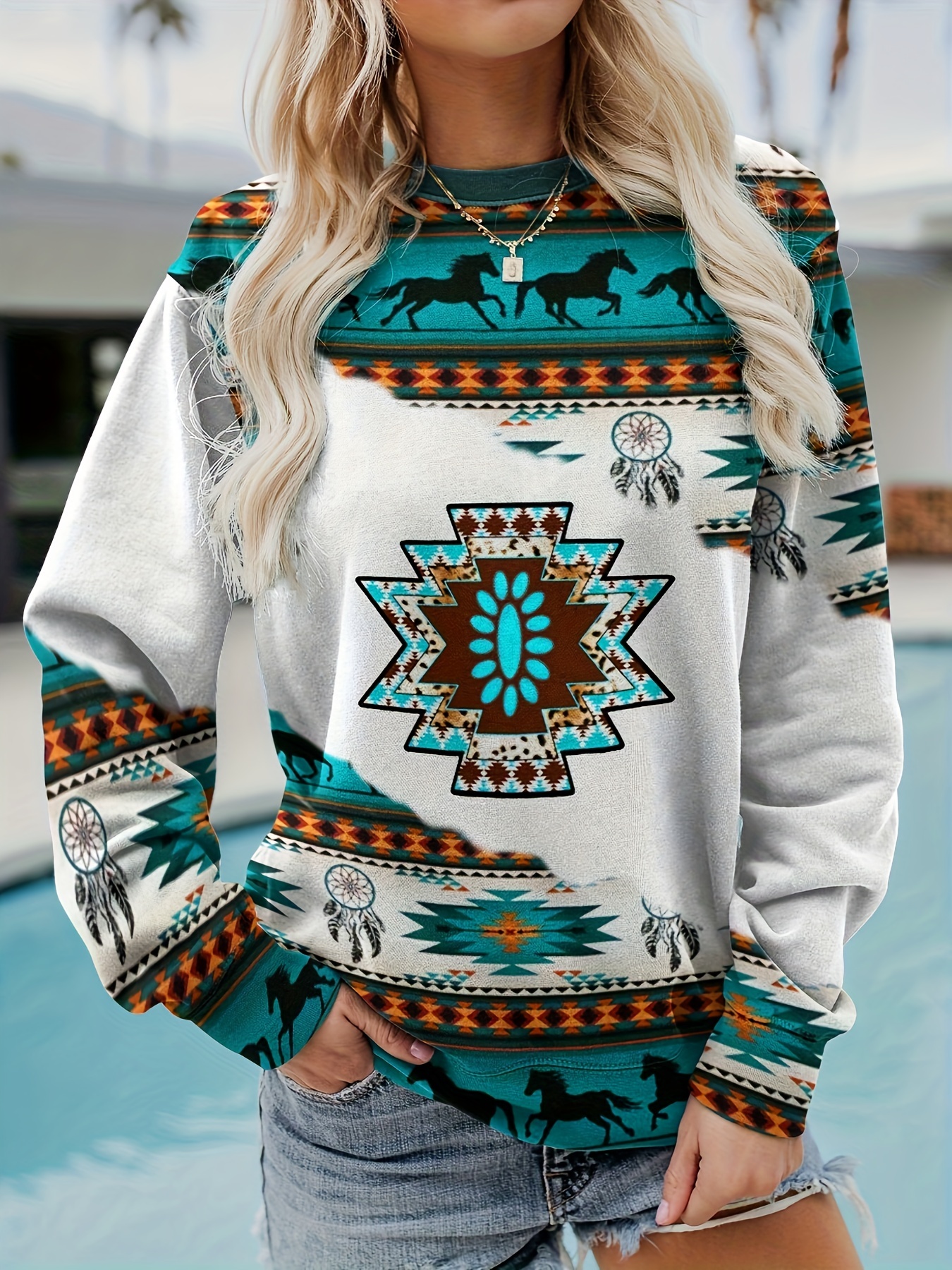 Print Sweatshirt, Casual Long Sleeve Crew Neck Sweatshirt For