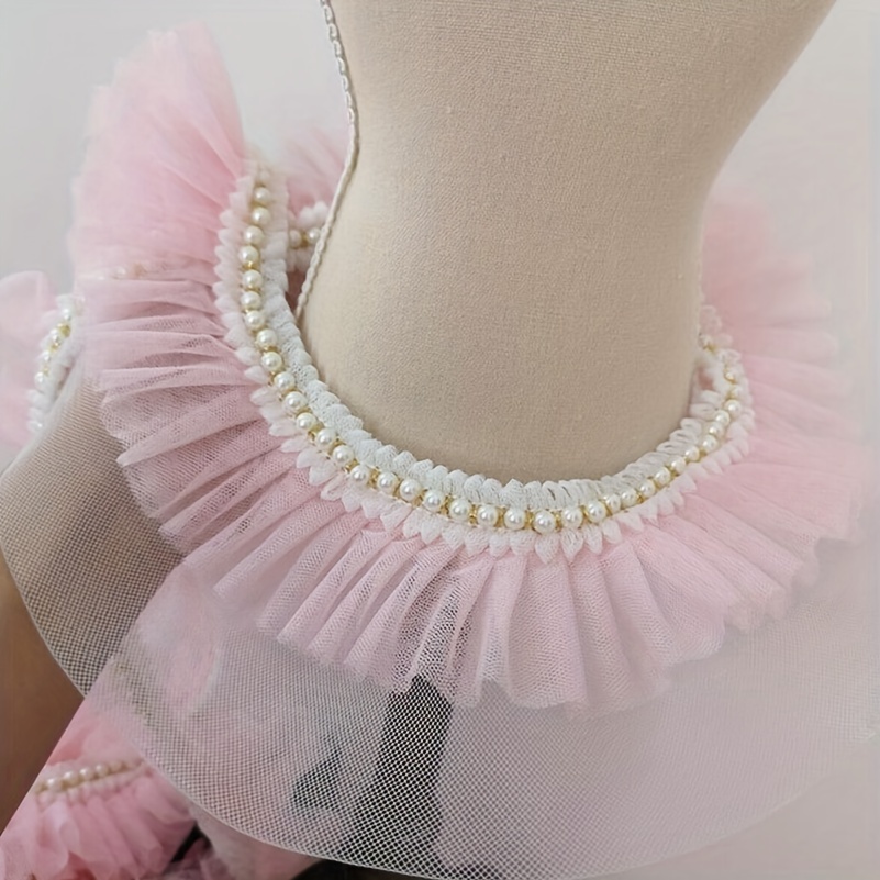 Light Pink Ruffled Tulle Trim, Frill Trim, Pleated Mesh Trim, Tutu