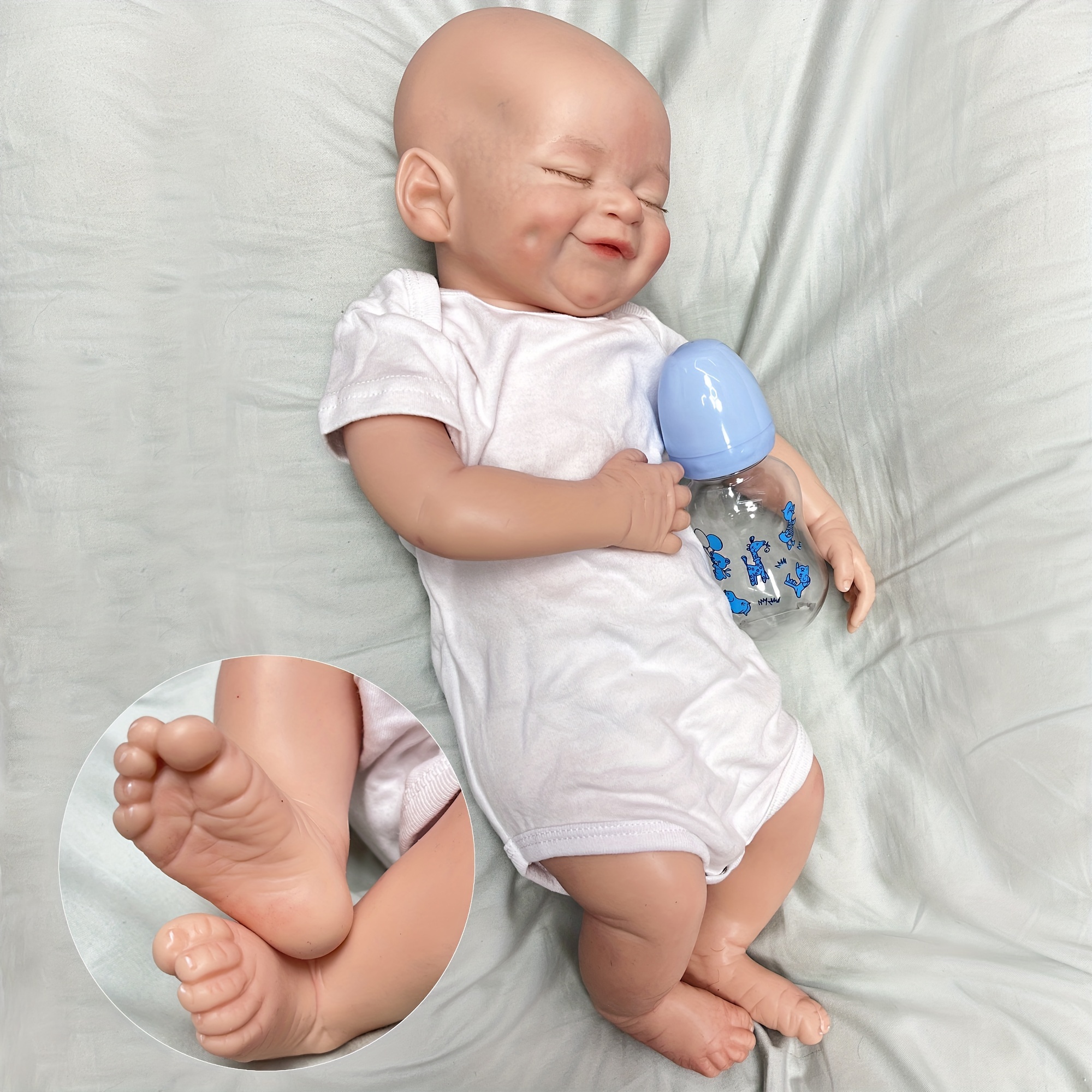 18 Inch/45cm Soft Silicone Reborn Doll - Perfect Gift for Kids: Smile Boy  All Silicone Dolls with * Oil Painted Newborn Baby Dolls