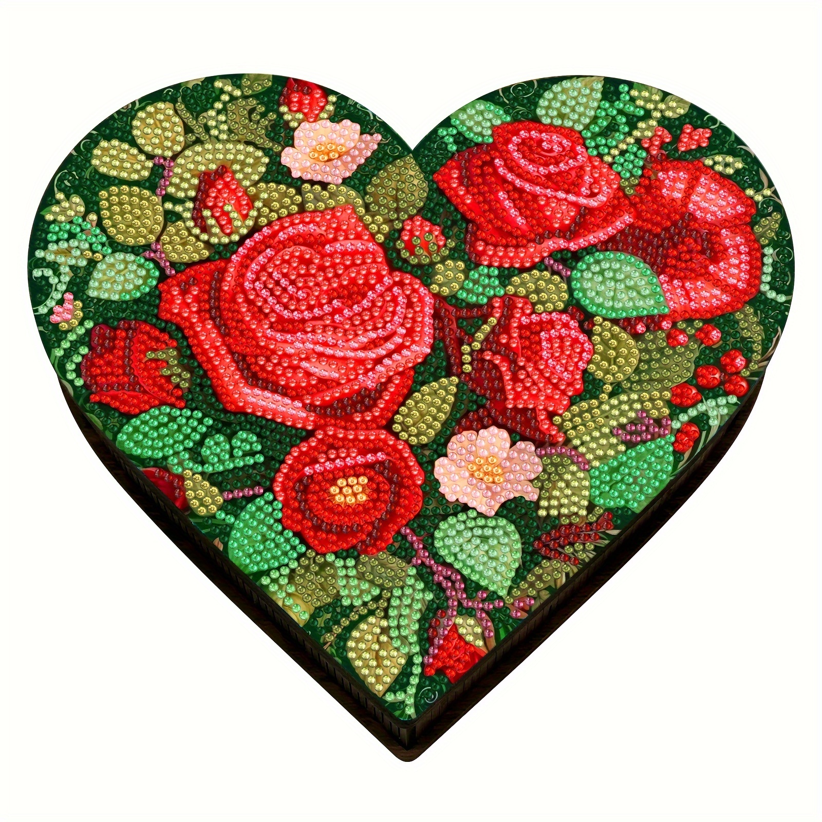 

1pc Diamond Painting Diy Hand Romantic Rose Pattern, Heart-shaped Wooden Box (8.66x1.57) Simple Romantic, General Daily Household, Cosmetic Storage Box Festive Gift Activities Decorative Box