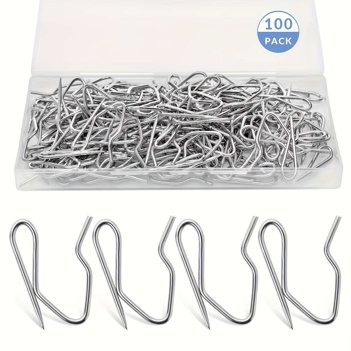 Coideal Curtain Hooks with Clips Silver, 100 Pack Stainless Steel