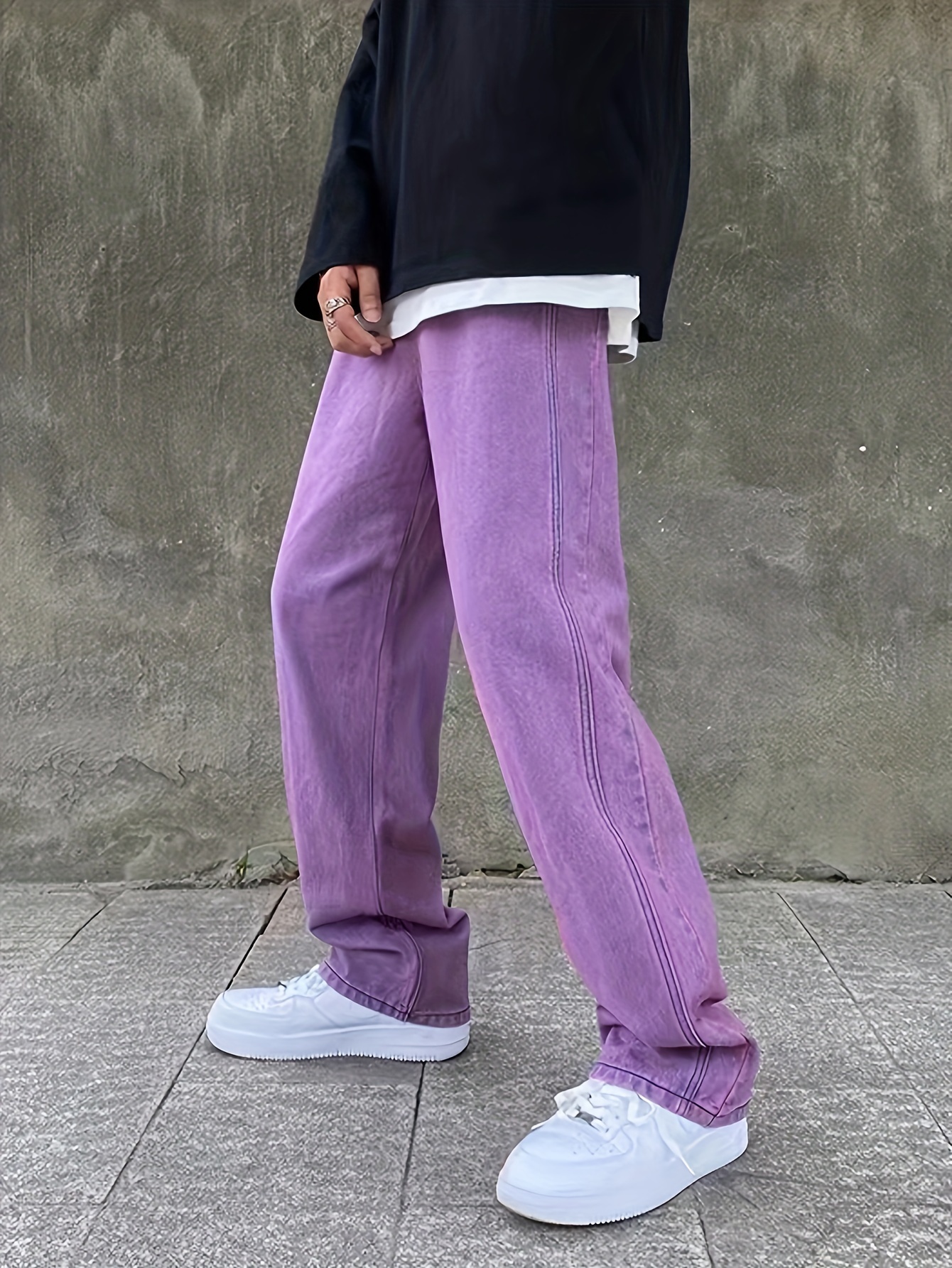 Purple corduroy pants with loose-fit