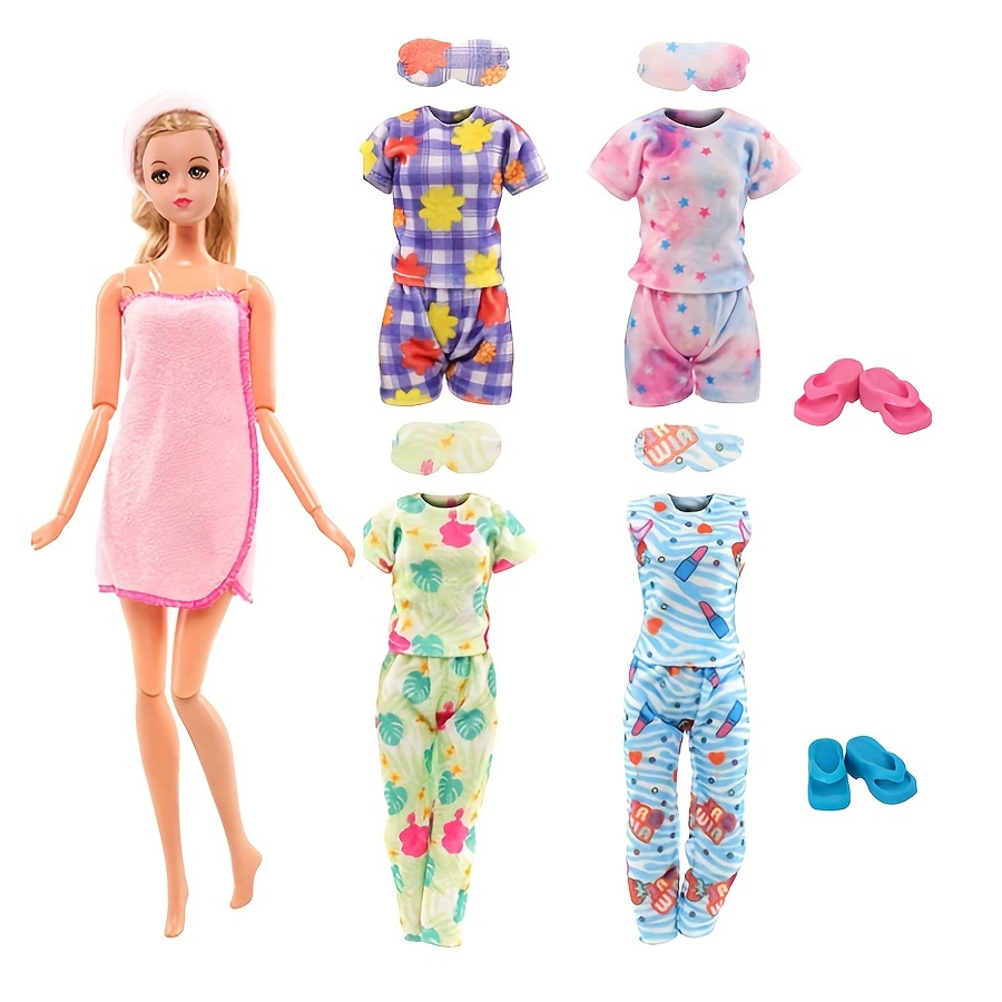

7pcs 11.5in/30cm Doll Clothes And Shoes = 4 Pajamas 1 Bathrobe 2 Slippers Handmade Toy Birthday Christmas Gift, Pretend Game, Educational Doll Accessories Toys