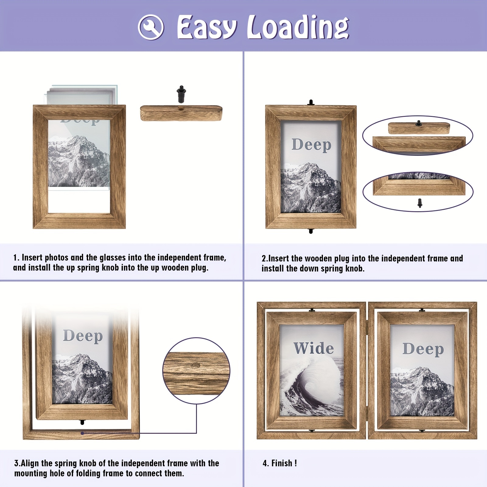 1Pc Tri-fold Photo Frame Wooden Picture Frame Desktop Decor for Home Office  