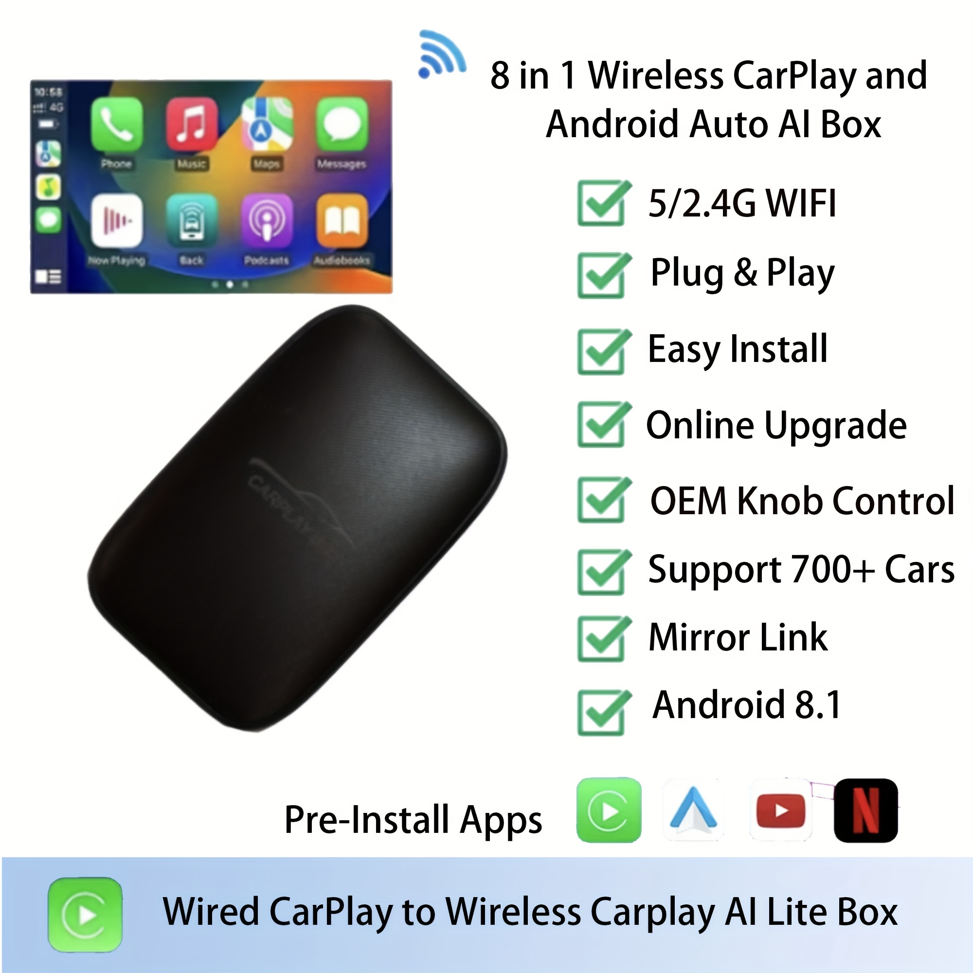 Wireless CarPlay 3 In 1 Adapter USB For Factory Wired CarPlay Cars (Model  Year: 2015 To 2023), Dongle Convert Wired To Wireless CarPlay