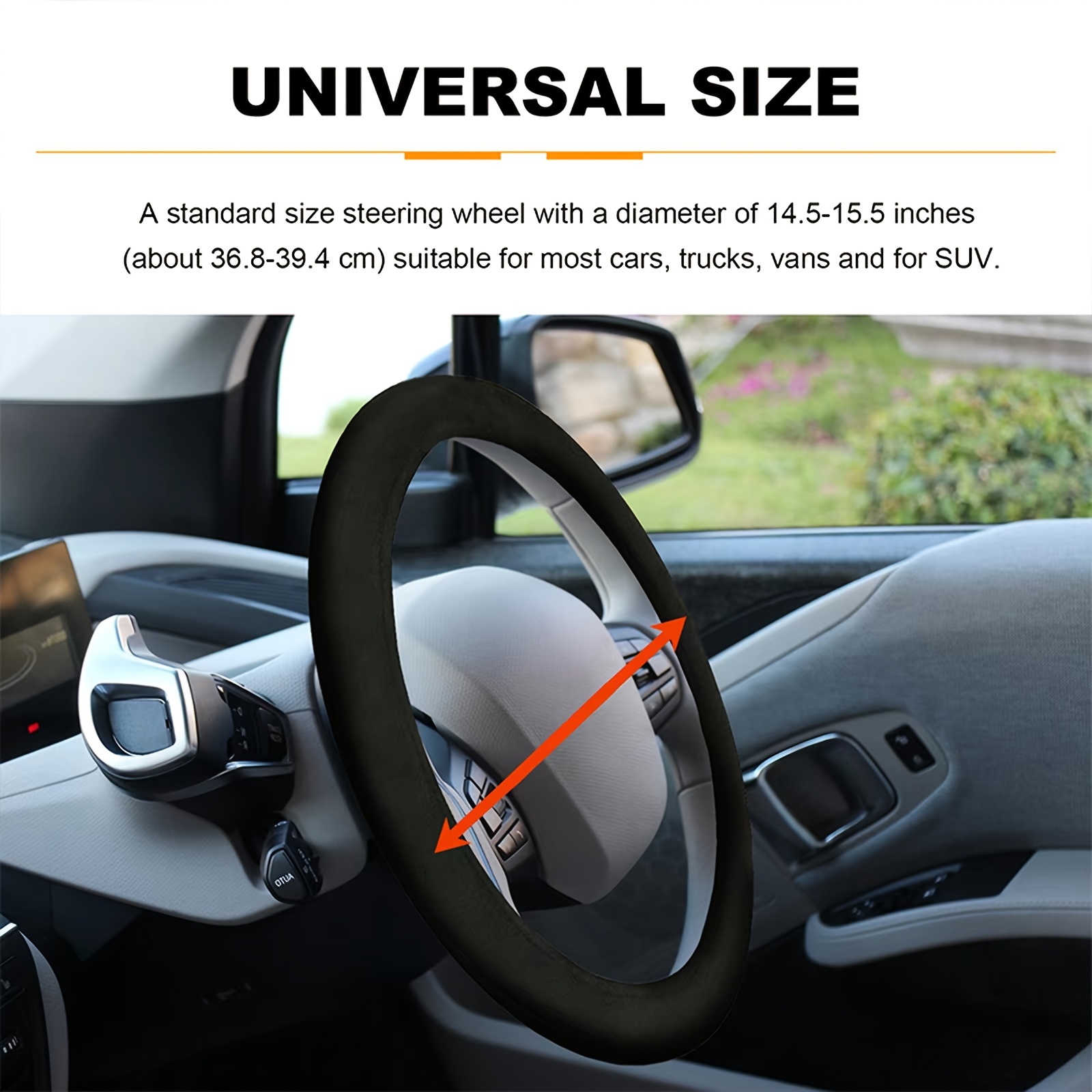 Heated Steering Wheel Cover, 12V Auto Steering Wheel Black Protector Cover  with Heater- 15 Inch