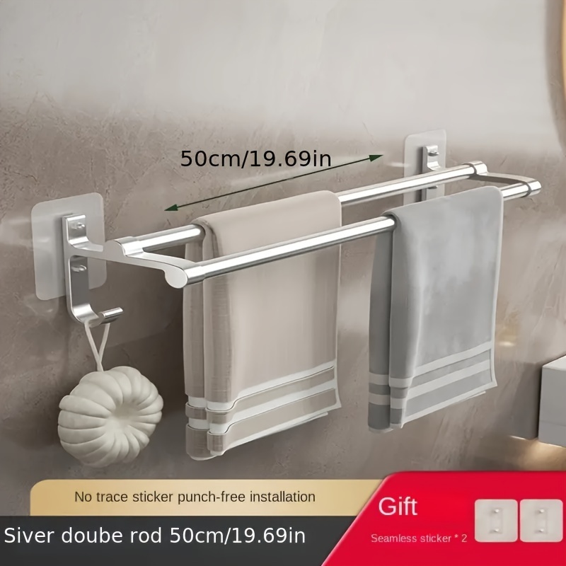 Toallero de baño, barra doble 48,5 cm, sin taladrar, sujección con  ventosas, soporte para colgar toallas, dos barras paralelas