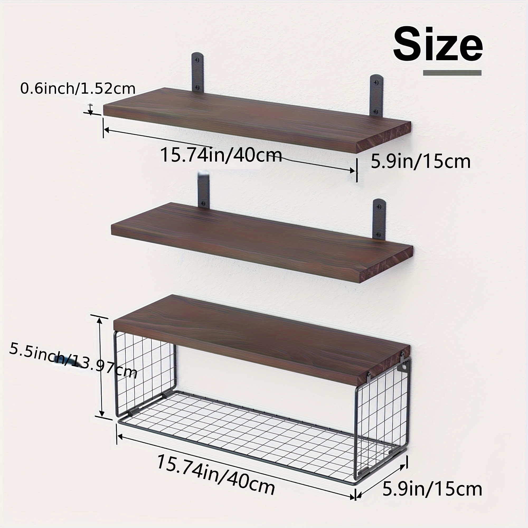 Toilet Wall-mounted Storage Rack With A Metal Wire Basket Wooden