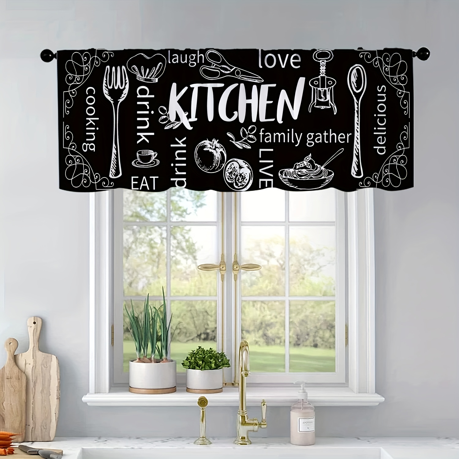 1 Panel Valance/2 Panels Cafe Curtain Farmhouse Kitchen - Temu