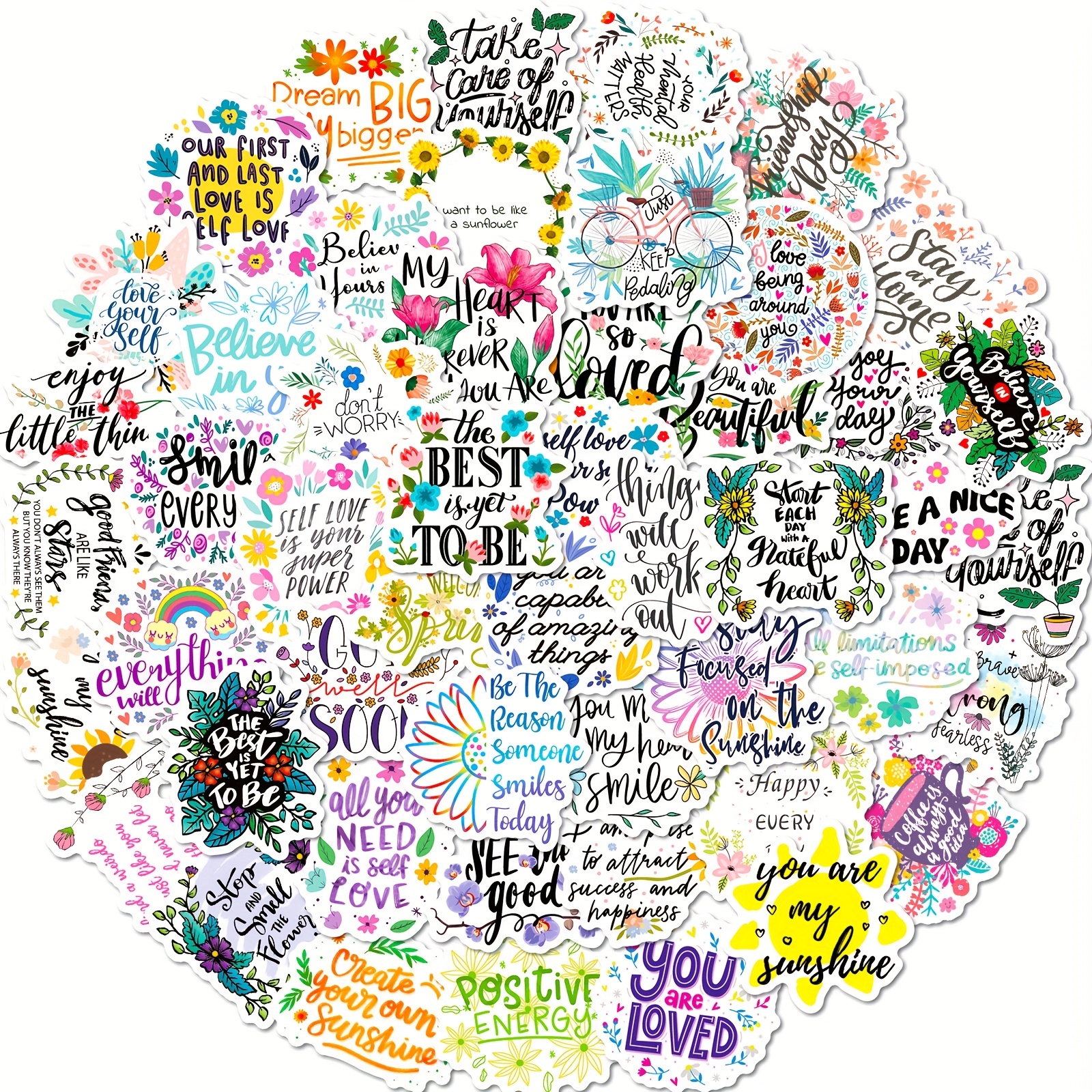 50pcs Inspirational Word Stickers for Hydroflasks, [Joyful Day