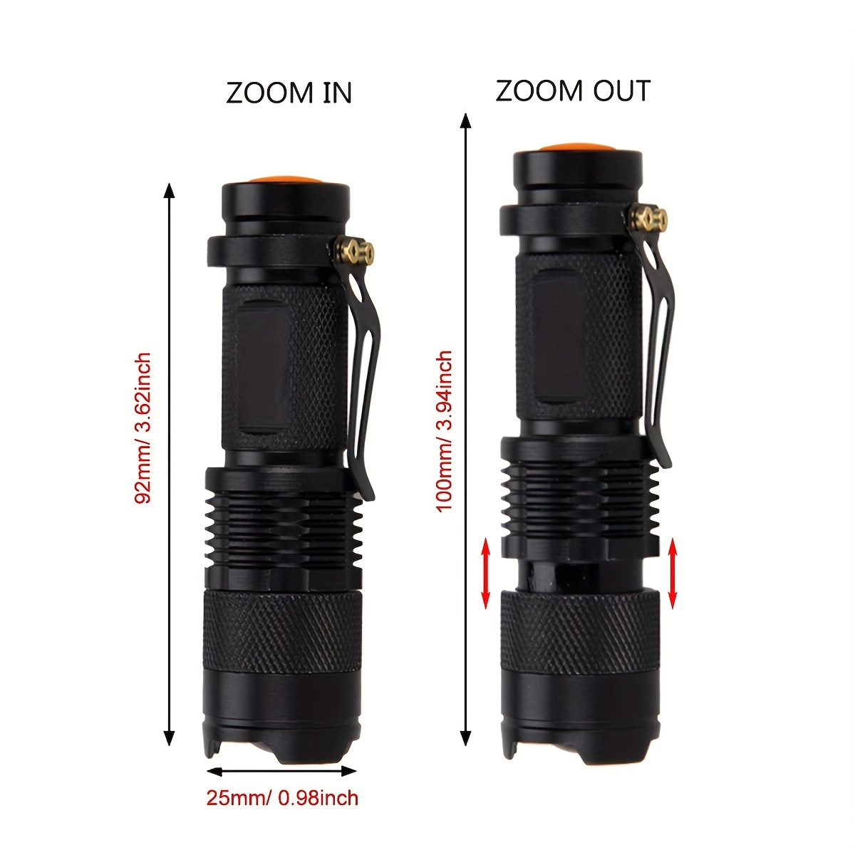 Mini lampe de poche LED CREE Q5 - 2 pièces - 220 lumens - Fonction Zoom -  Zwart
