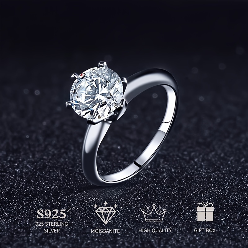 

1pc 0.5/1/2/3 Carat Round Moissanite Ring, Luxurious Stylish Rings, S925 Silver Ring, Wedding Promise Engagement Rings, Anniversary Birthday Gifts For Man Women