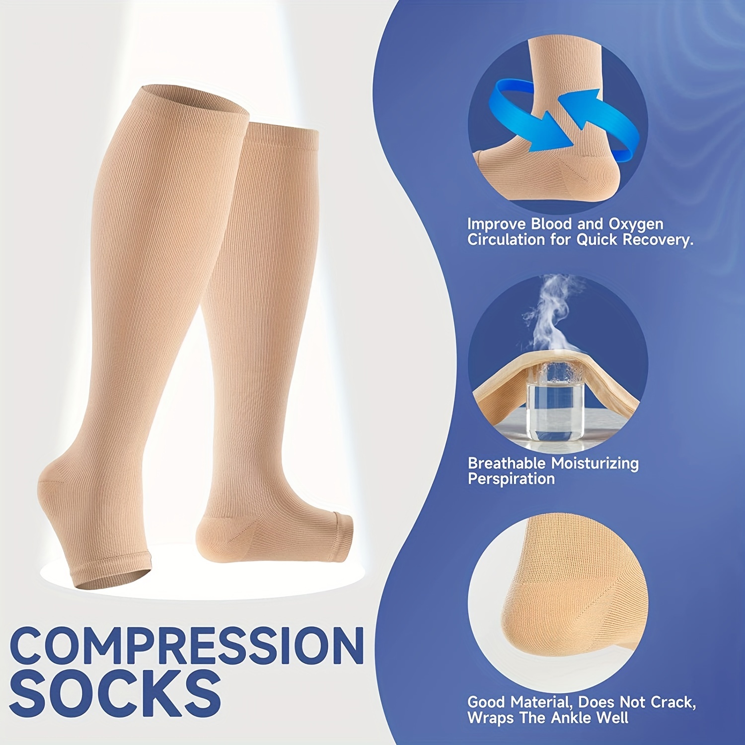 Medical Grade Open Toe Compression Socks 20 30mmhg Knee High - Temu