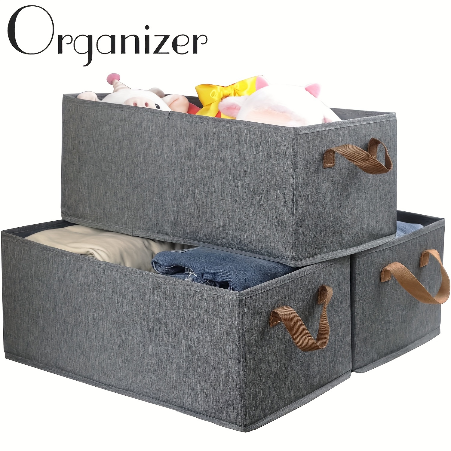 Homsorout Closet Storage Bins, Trapezoid Storage Baskets with Handle, Closet Organizer Bins for Closet Organization, Storage Baskets for Organizing