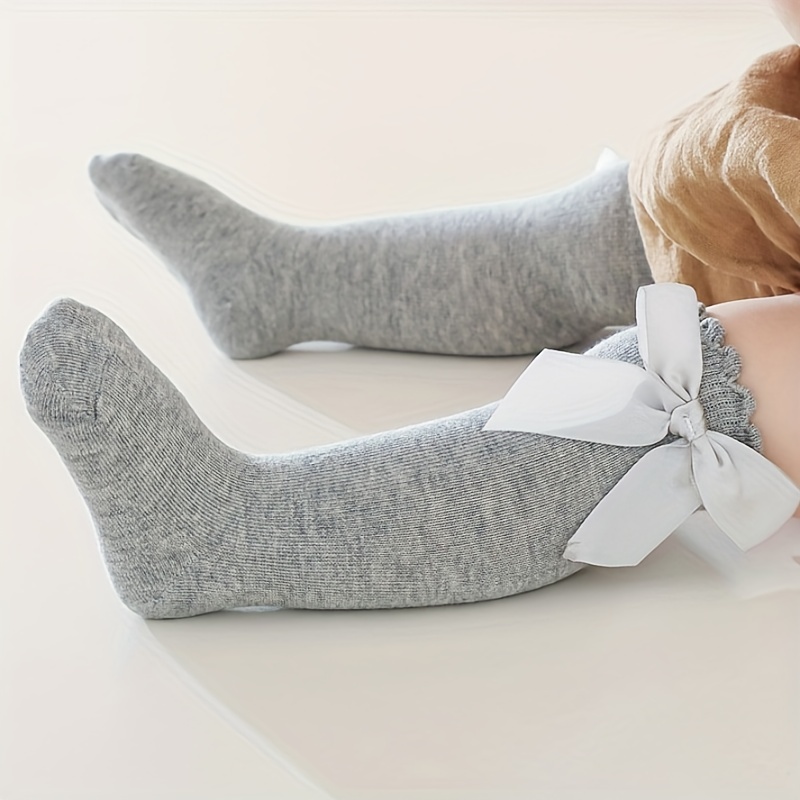 Calcetines largos de encaje hasta la rodilla para niña, calcetines largos  de algodón suave para niños pequeños de 0 a 5 años, calcetines de princesa