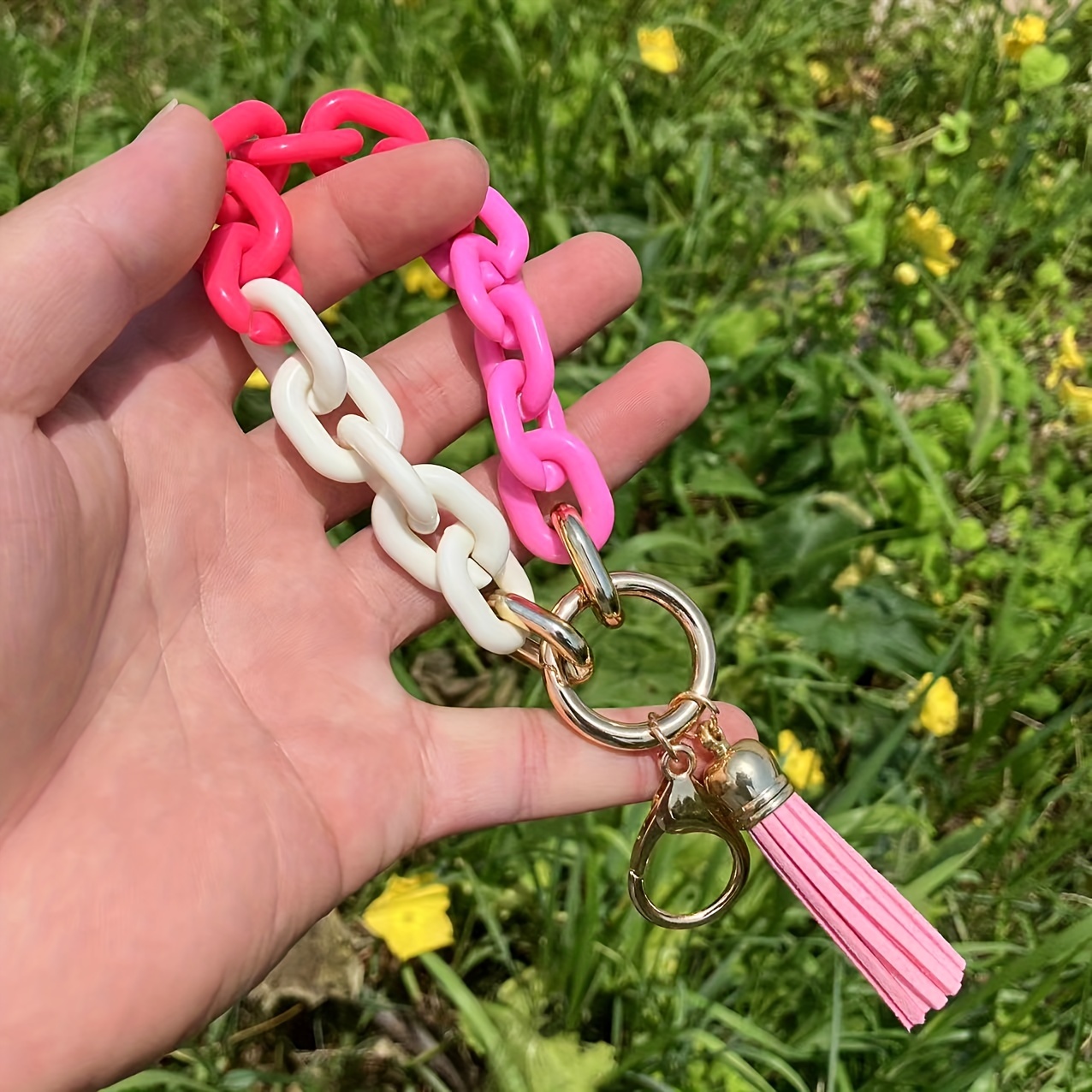 Chain Link Tassel Wristlet Key Chain, Pink