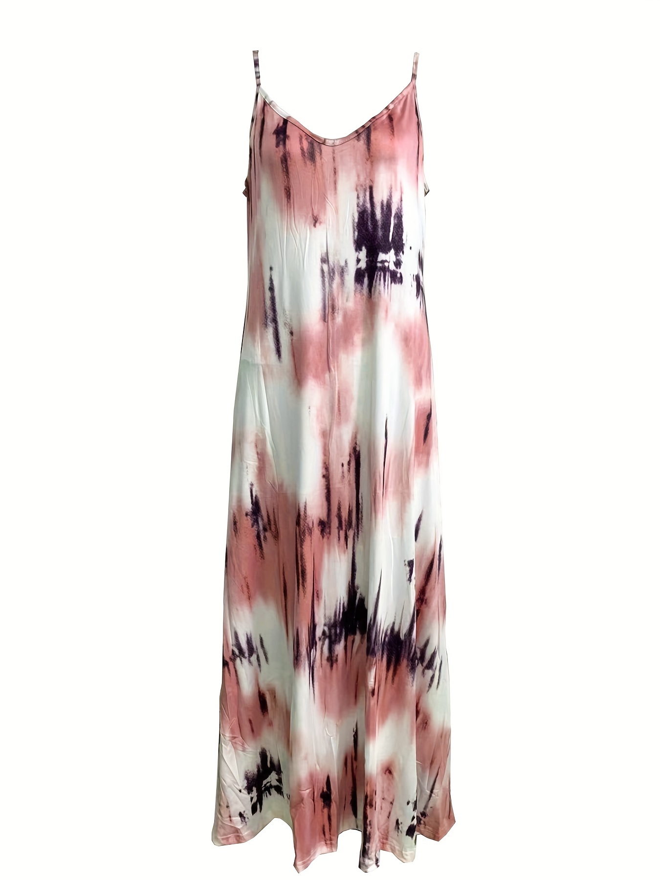 Tie Dye V Neck Maxi Dress Medium Stretch Loose Cami