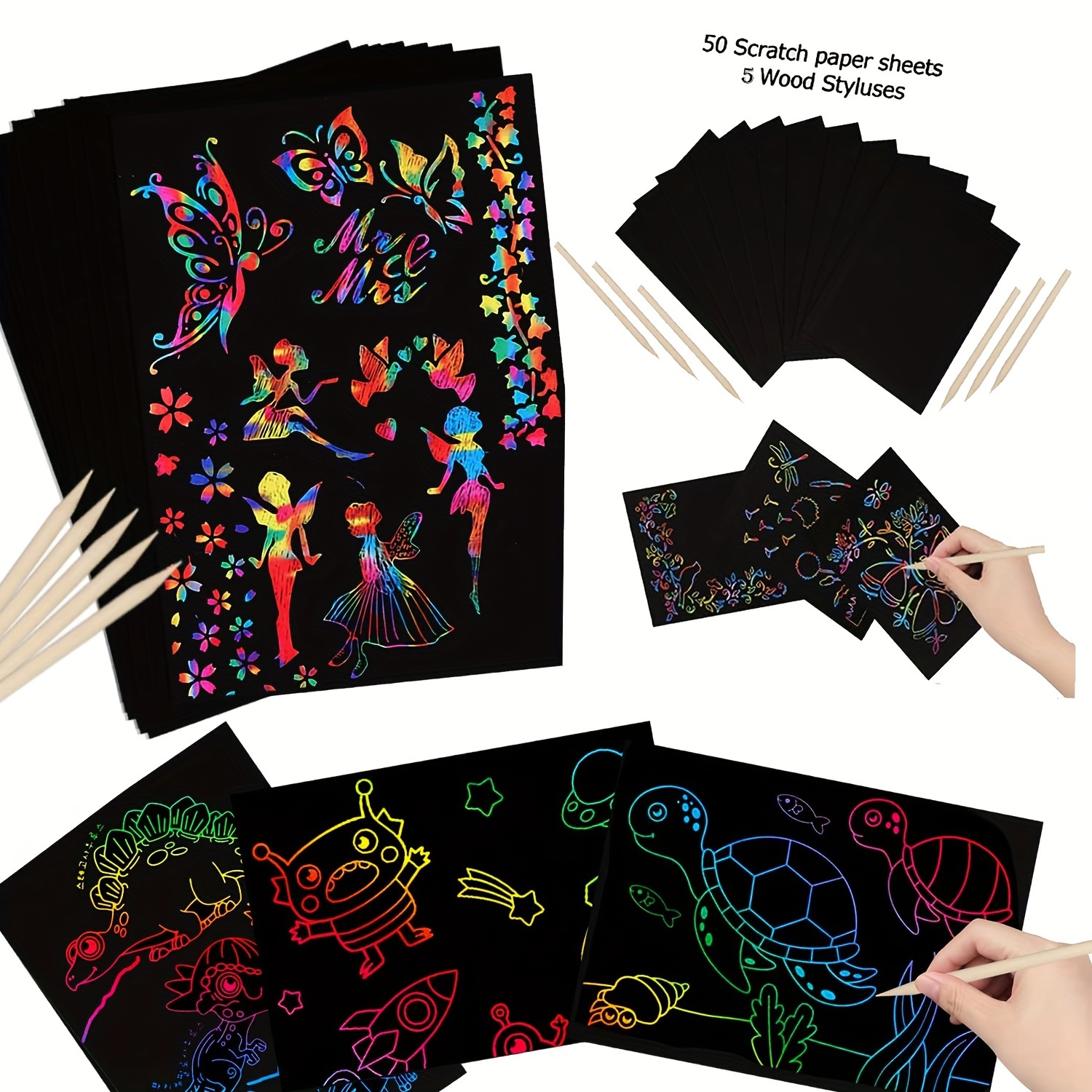 Scratch Art Craft Notes 100 Rainbow Scratch Paper Art - Temu