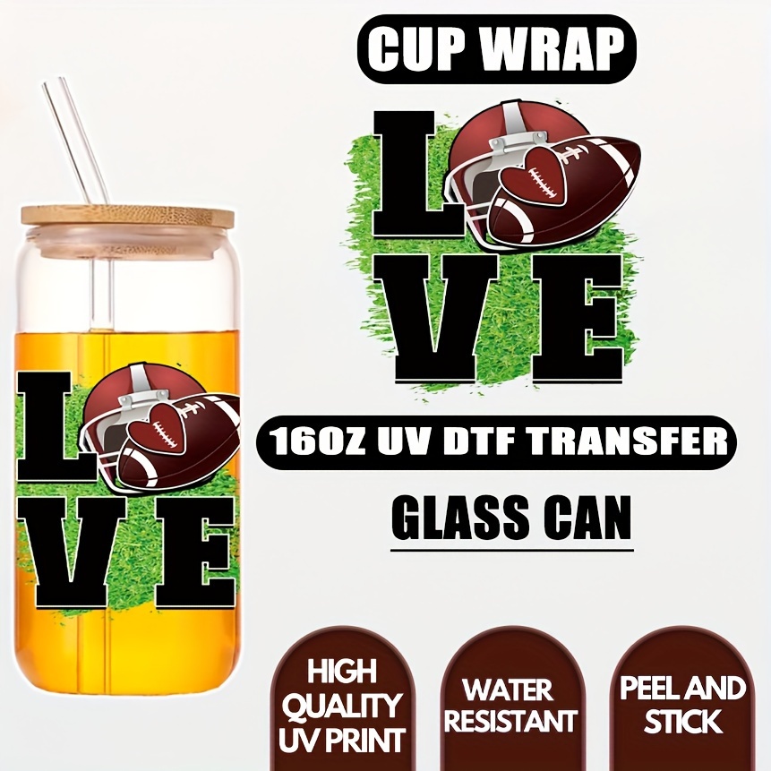 5pcs UV DTF Cup Wrap, Football Transfer Stickers For Glass Cups, UV DTF  Transfer Waterproof Sticker For 16OZ Libbey Glass Cups